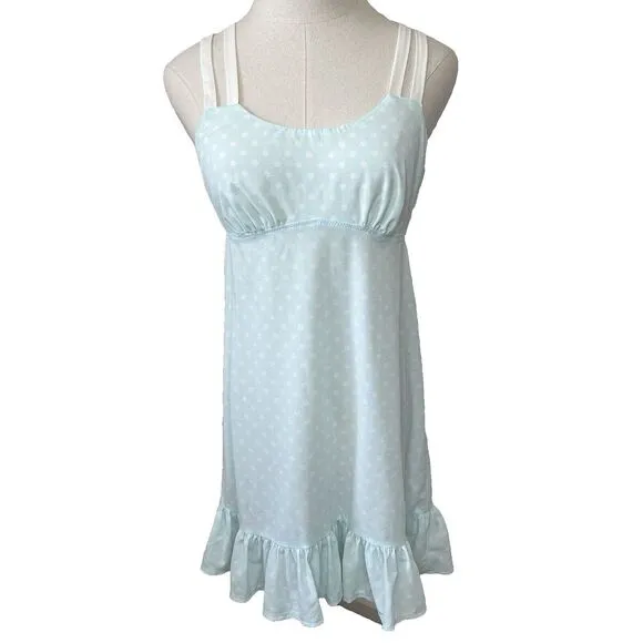 Betsey‎ Johnson Swiss Dot Smocked Waist Midi Slip Dress Night Gown Size Medium