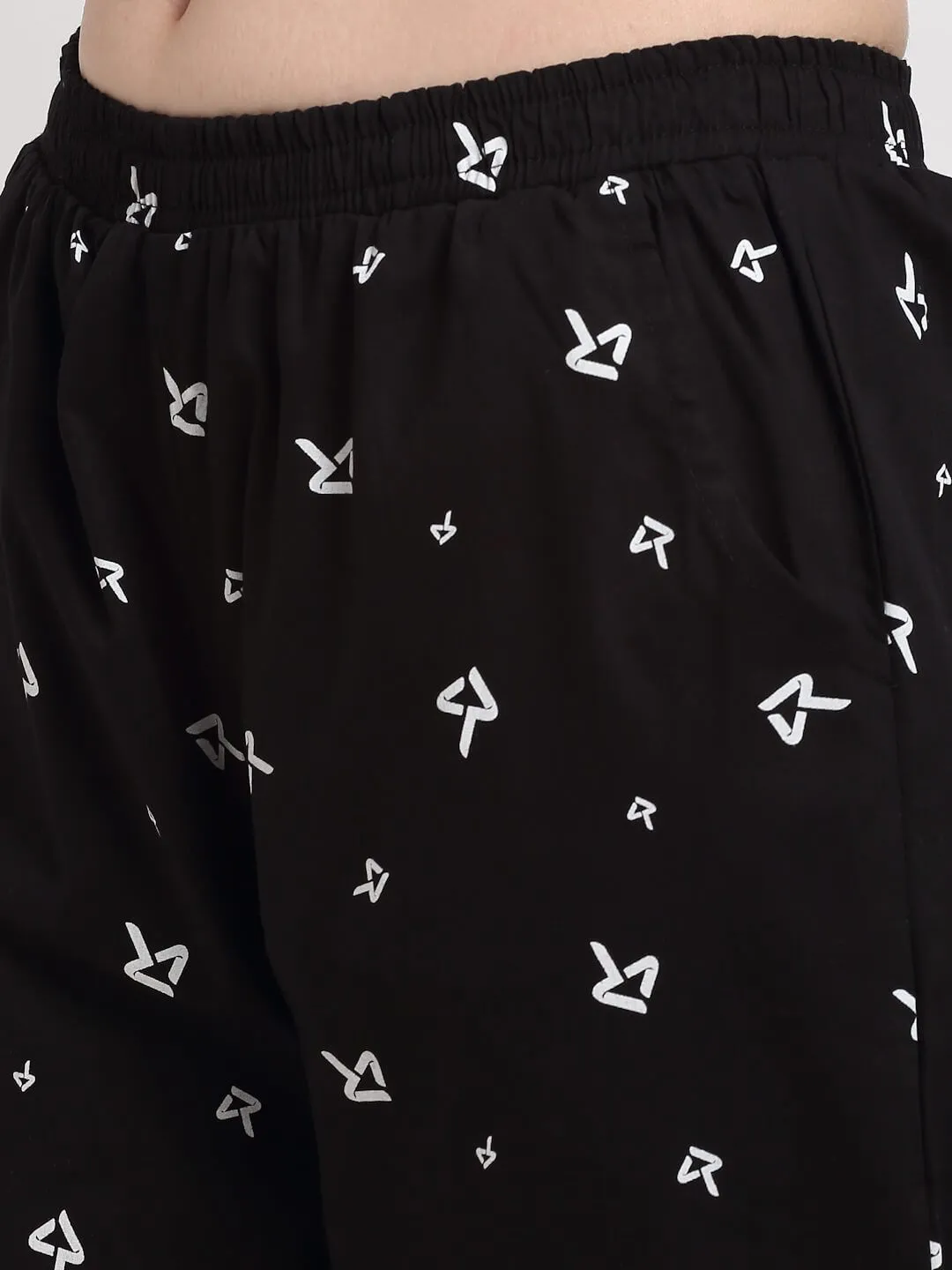 Black Abstract Printed Cotton Night Suit for Women | S-XL | Claura