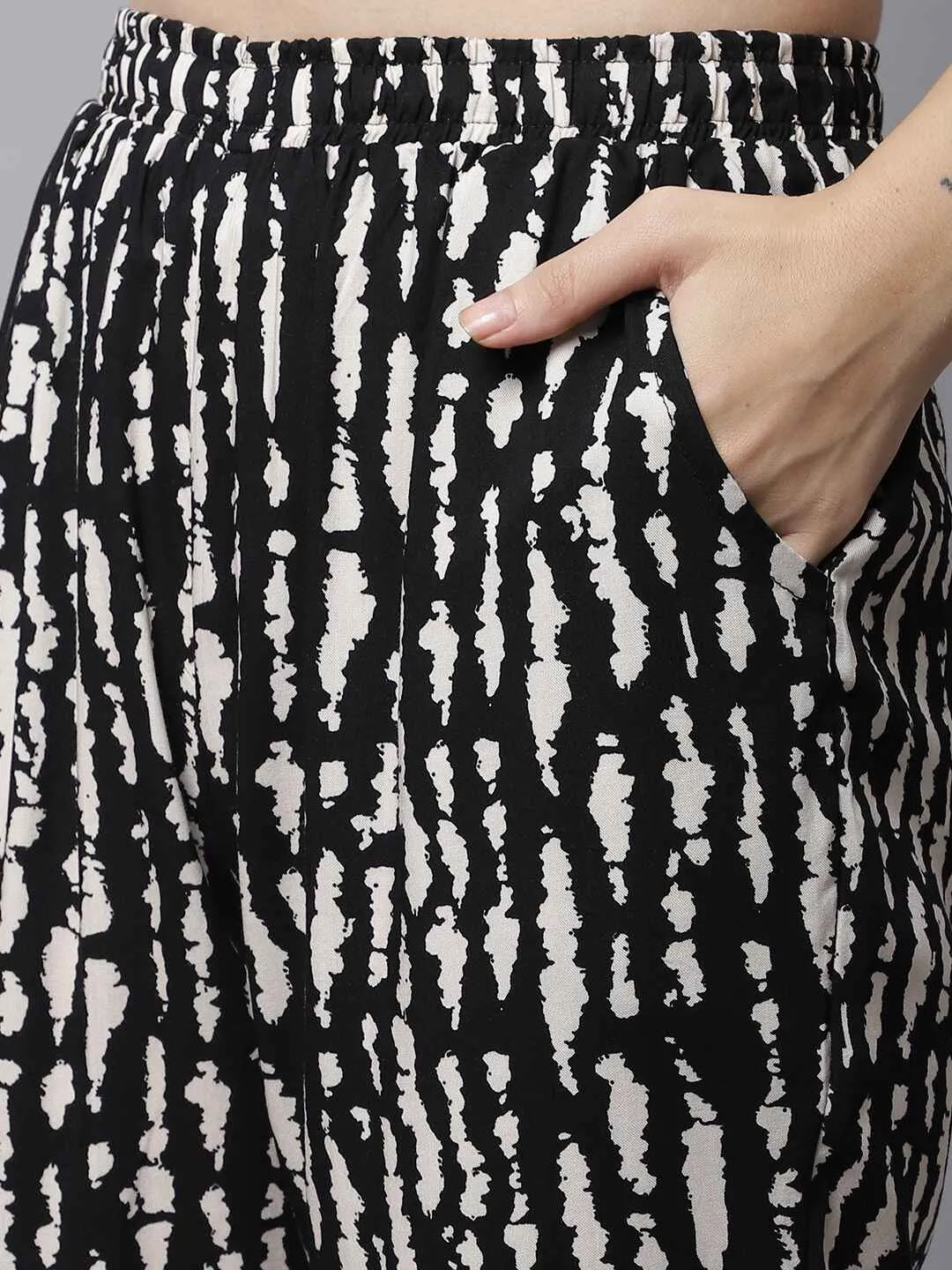 Black Abstract Printed Cotton Night Suit for Women | S-XL | Claura
