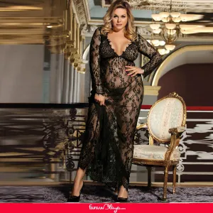 Black & Maroon & White & Green Delicate Lace Long Sleepwear Egypt Gown
