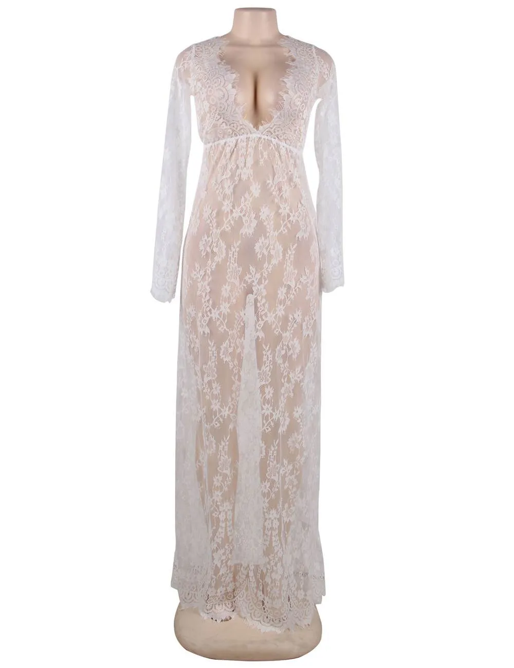 Black & Maroon & White & Green Delicate Lace Long Sleepwear Egypt Gown