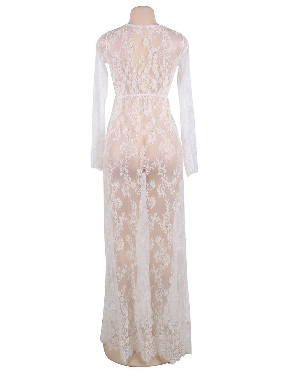 Black & Maroon & White & Green Delicate Lace Long Sleepwear Egypt Gown