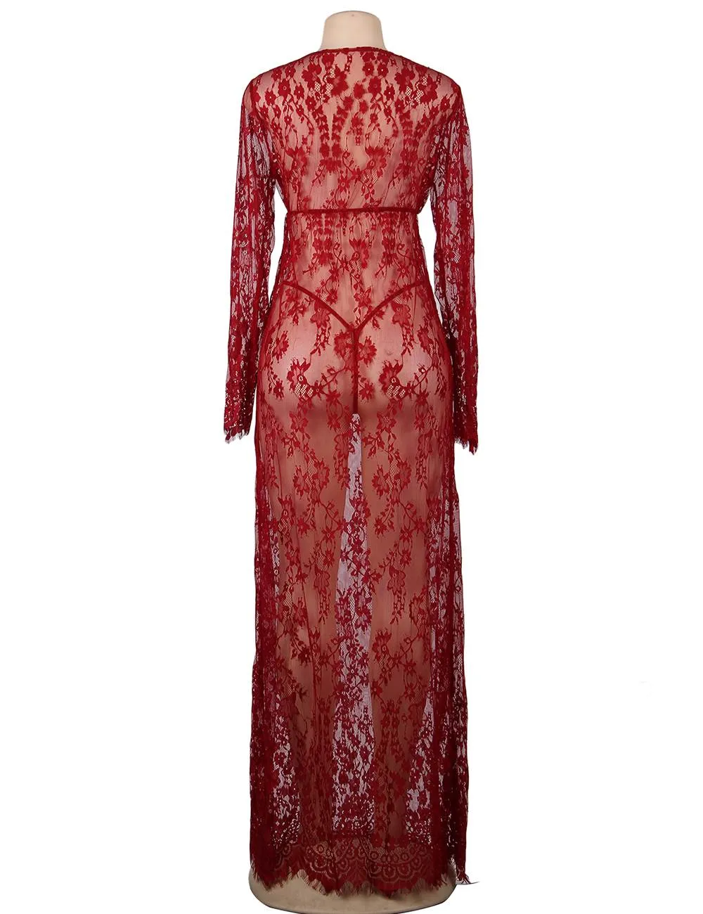 Black & Maroon & White & Green Delicate Lace Long Sleepwear Egypt Gown