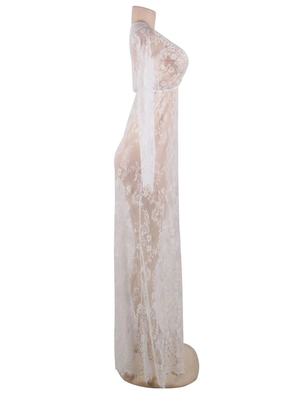 Black & Maroon & White & Green Delicate Lace Long Sleepwear Egypt Gown