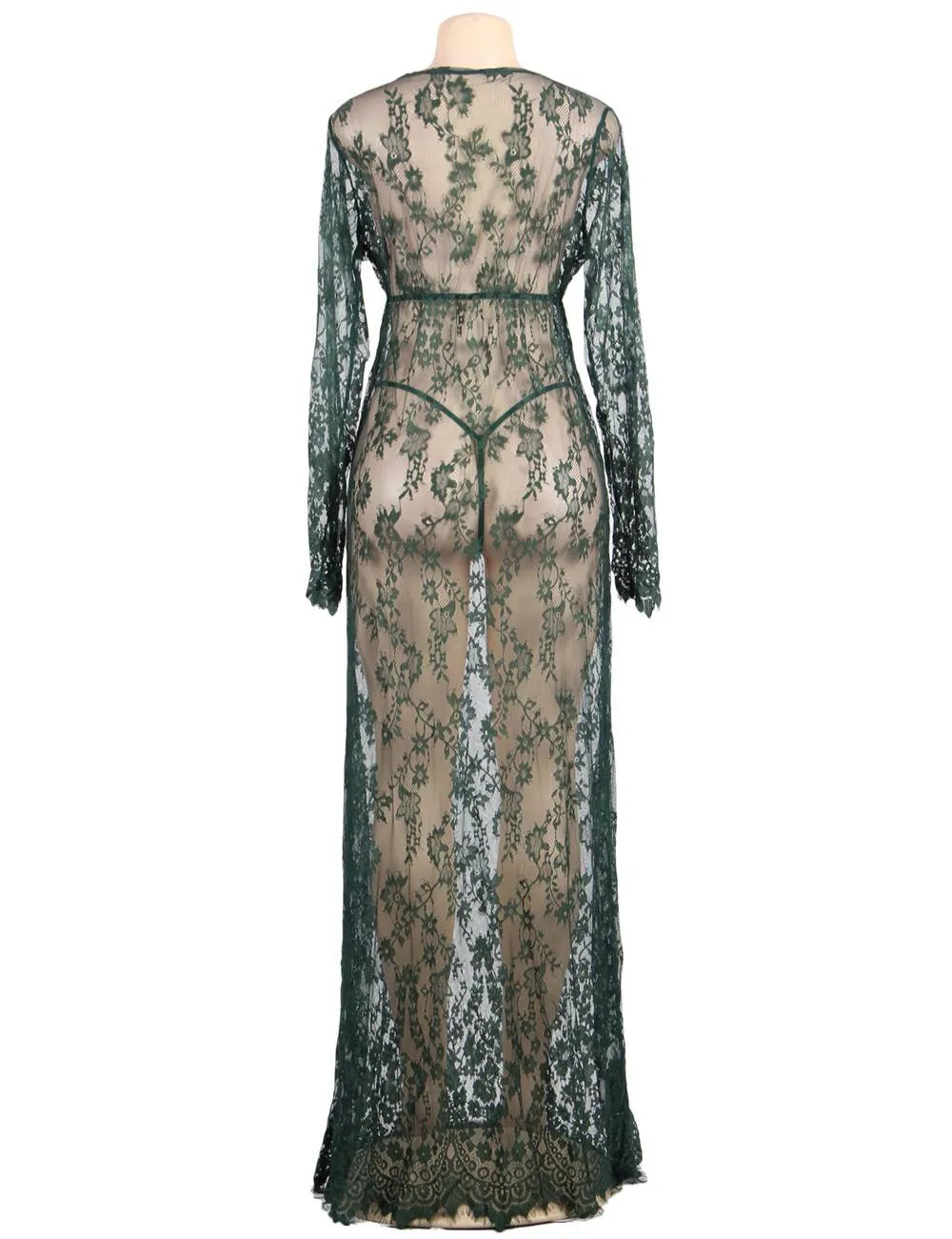 Black & Maroon & White & Green Delicate Lace Long Sleepwear Egypt Gown