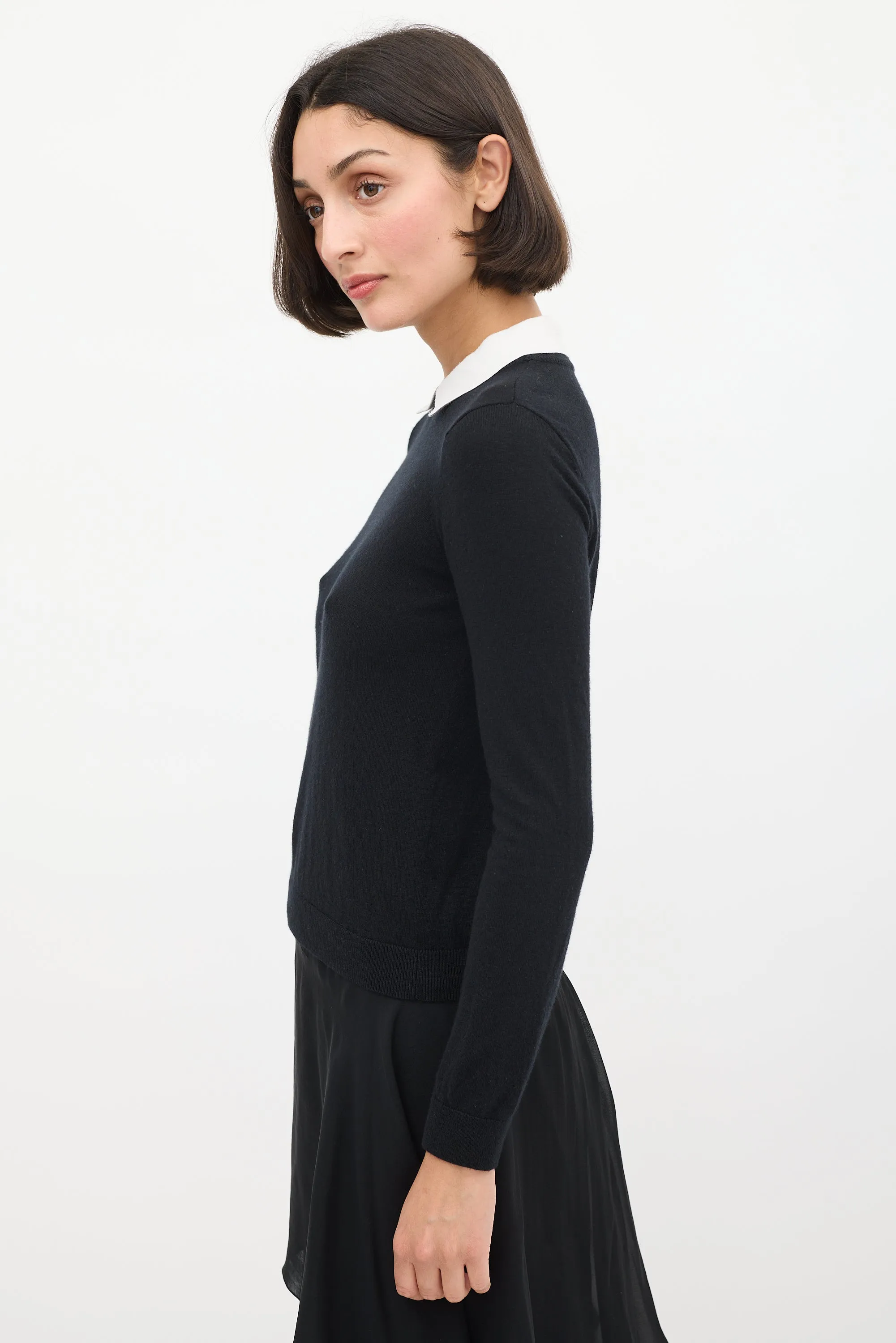 Black & White Cashmere & Silk Collared Sweater