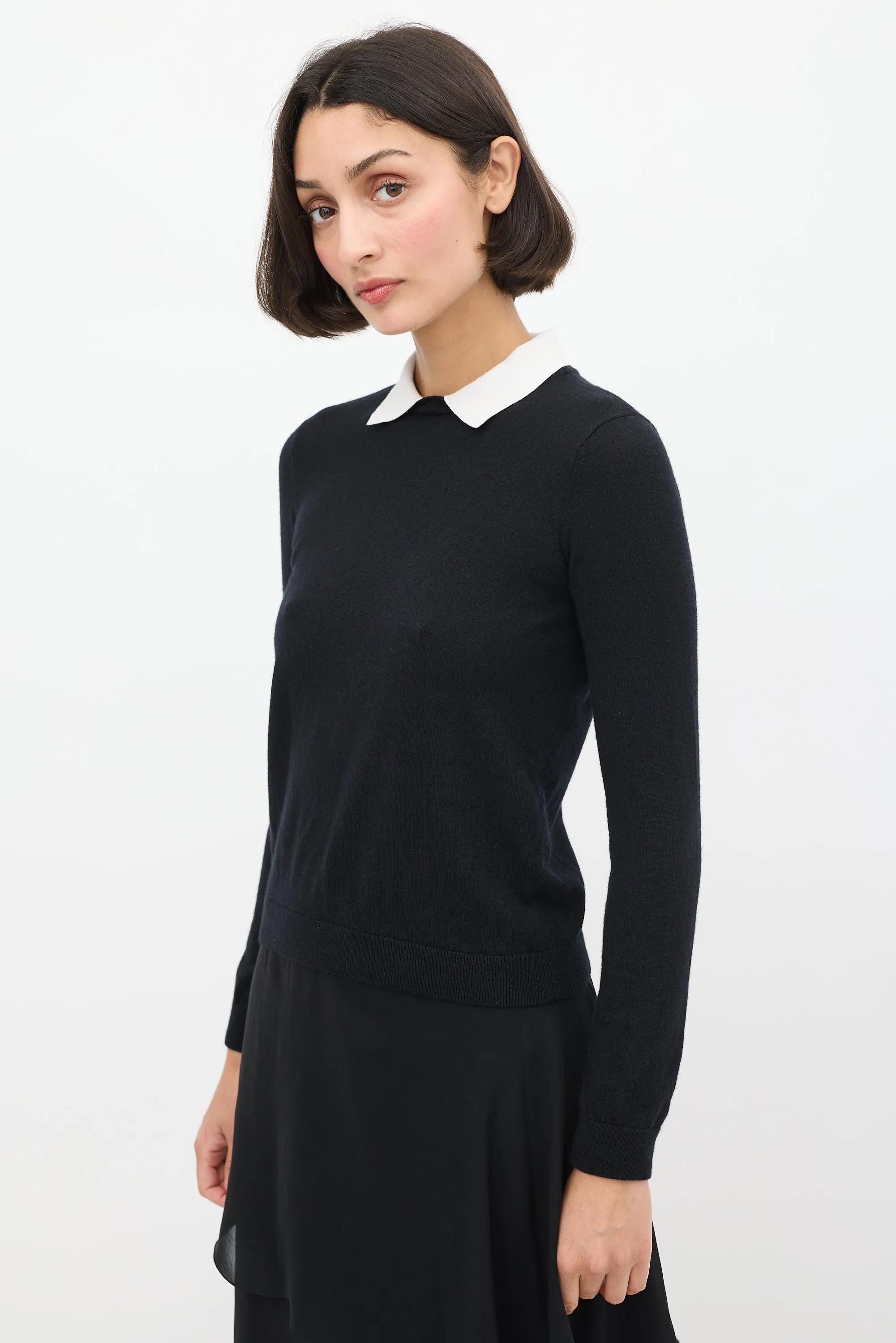 Black & White Cashmere & Silk Collared Sweater