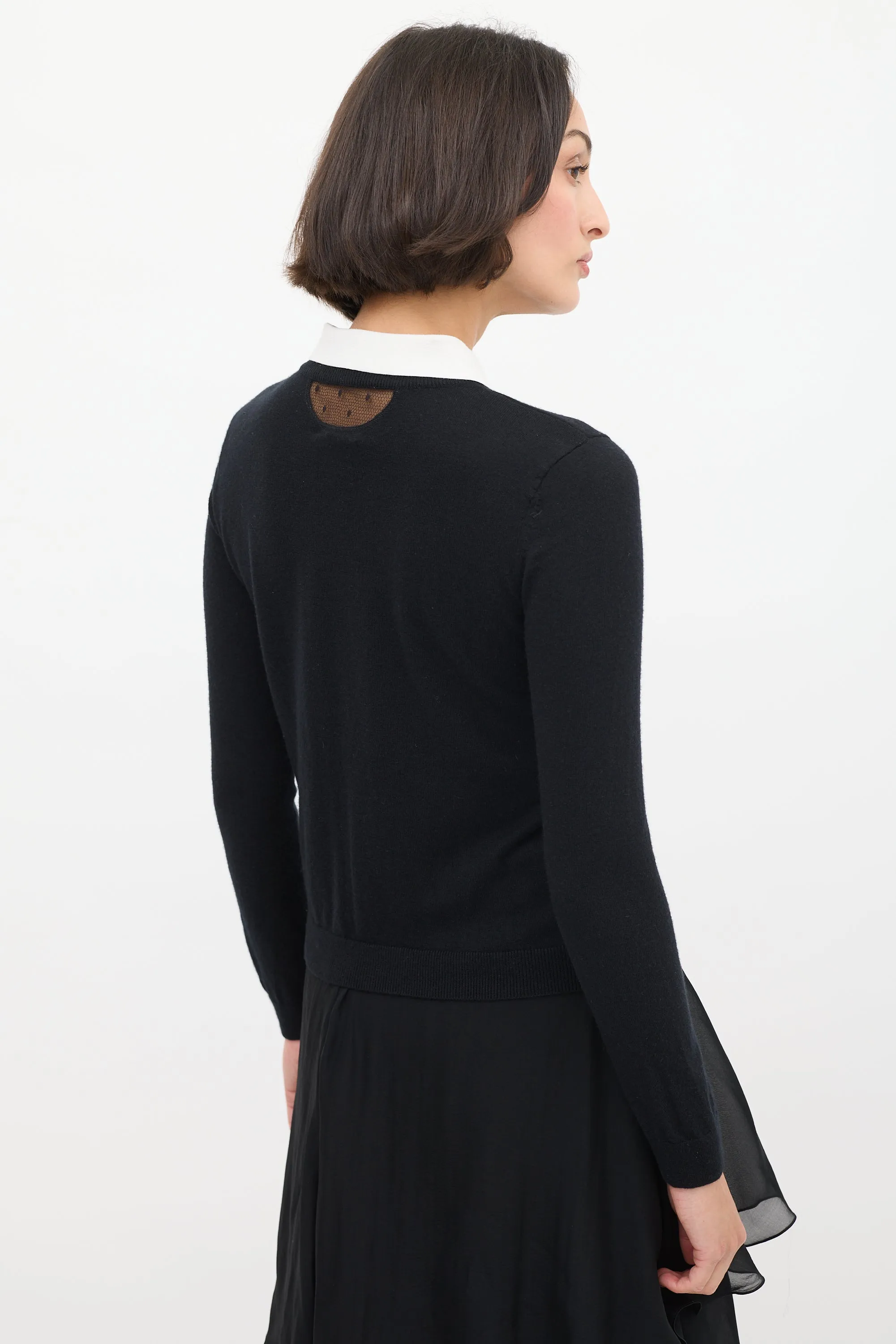 Black & White Cashmere & Silk Collared Sweater