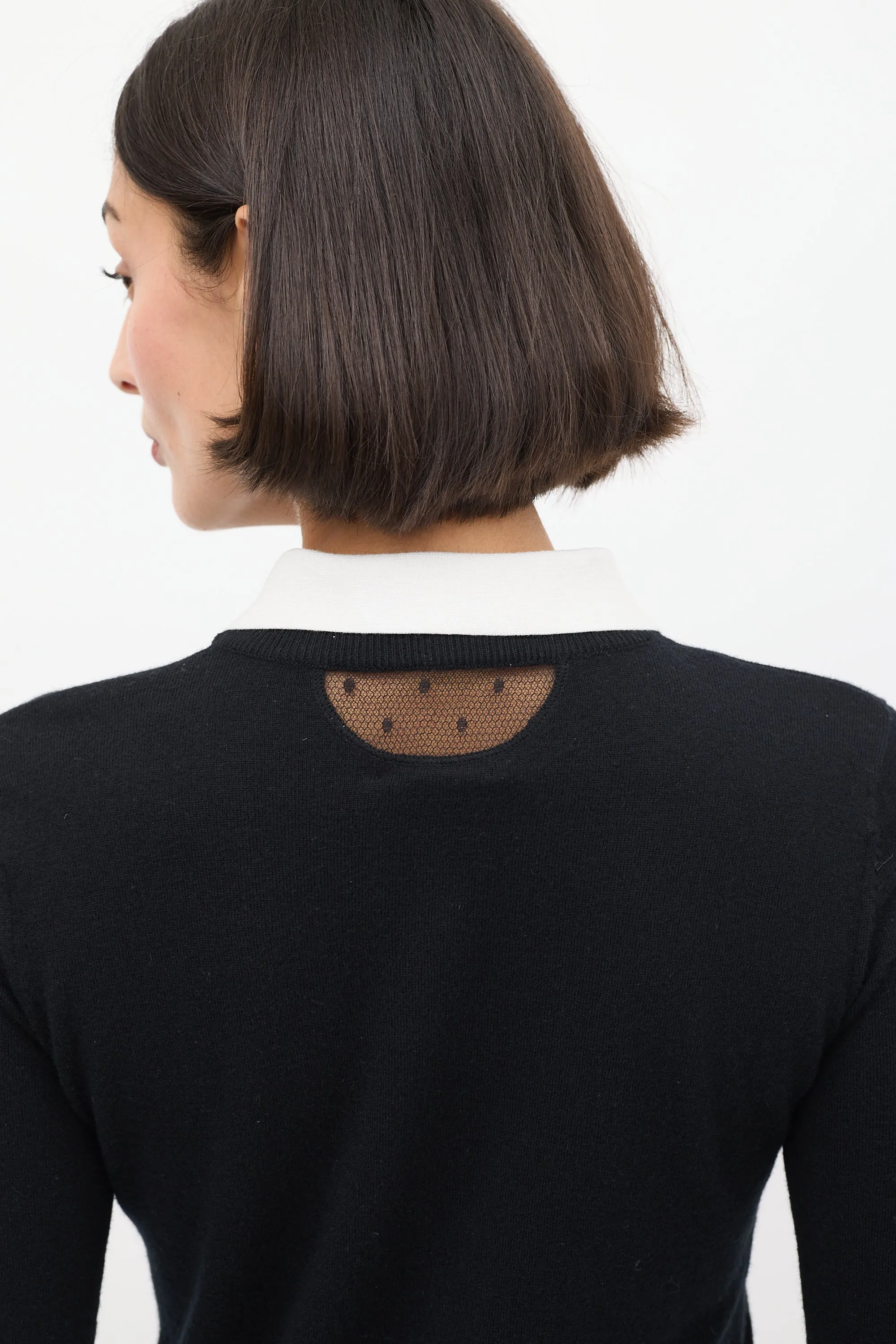 Black & White Cashmere & Silk Collared Sweater