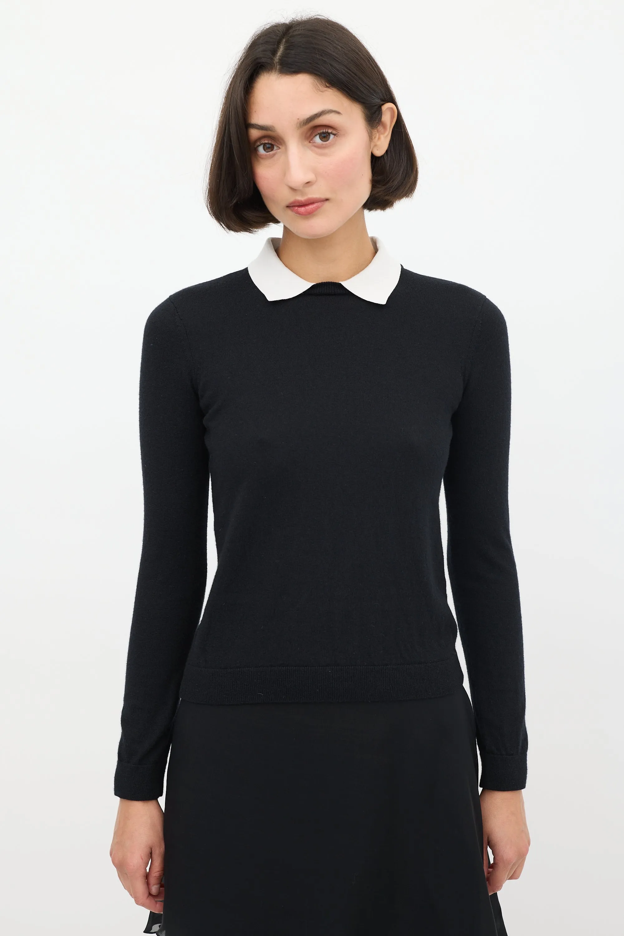 Black & White Cashmere & Silk Collared Sweater