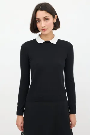 Black & White Cashmere & Silk Collared Sweater