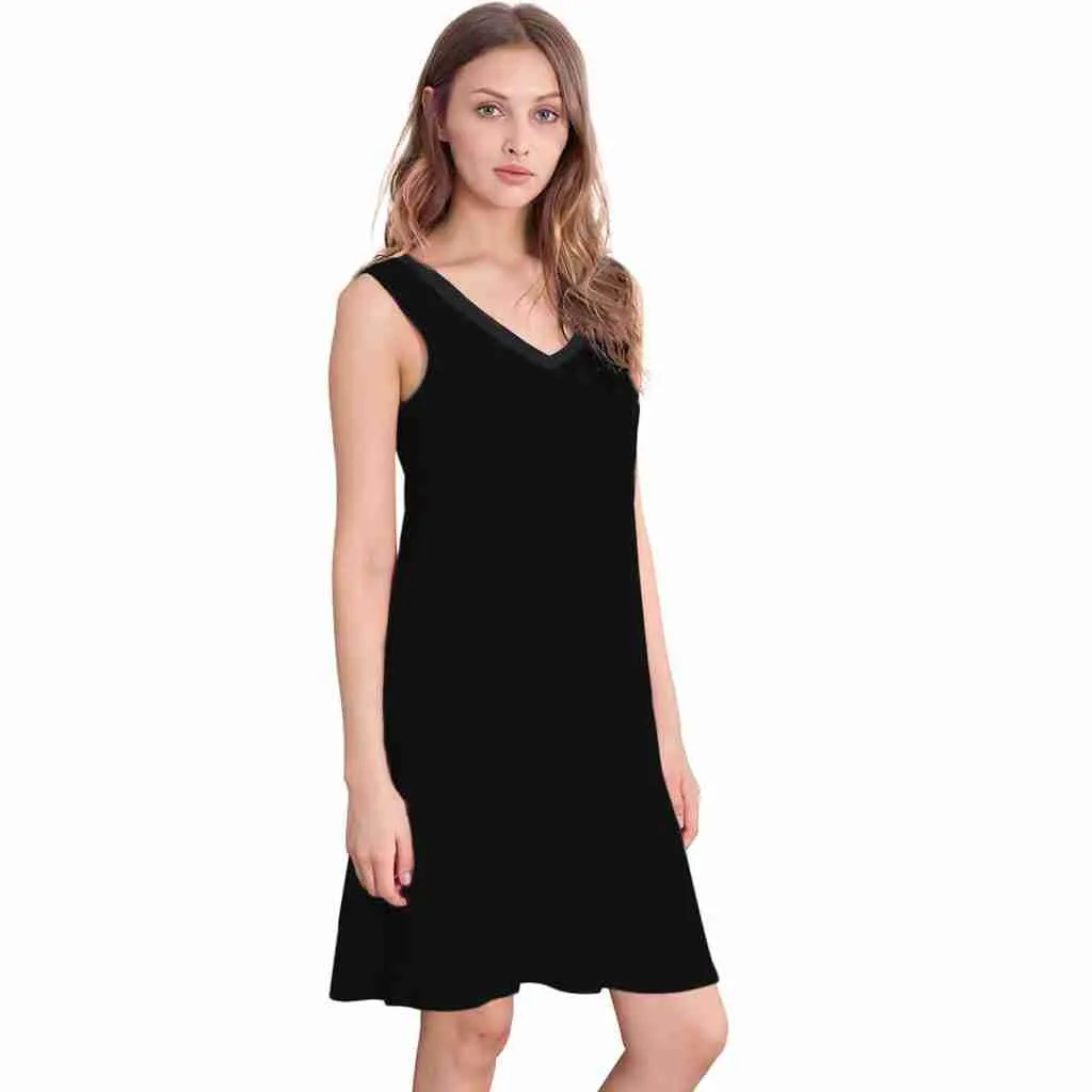 Black Bamboo A-Line Sleeveless Nightdress