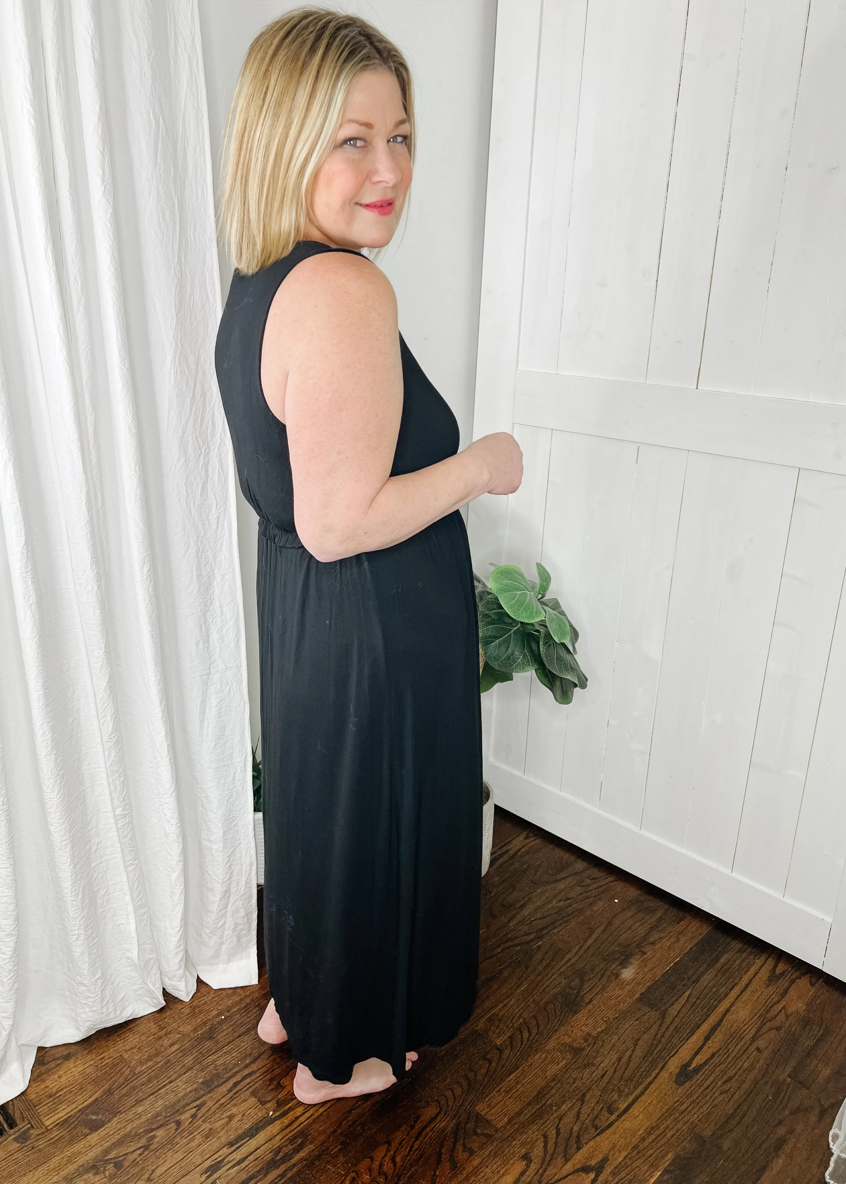 Black Button Down Midi Dress