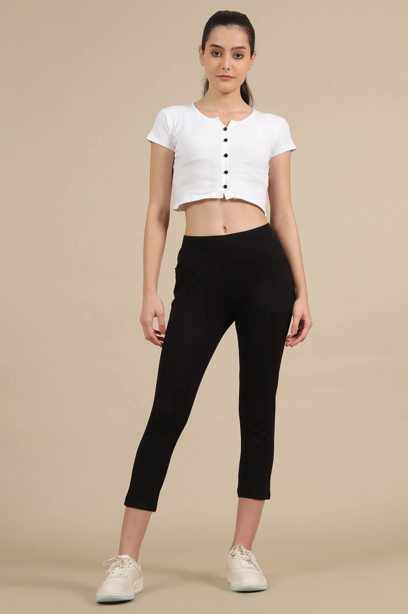 Black Calf Length Yoga Tights