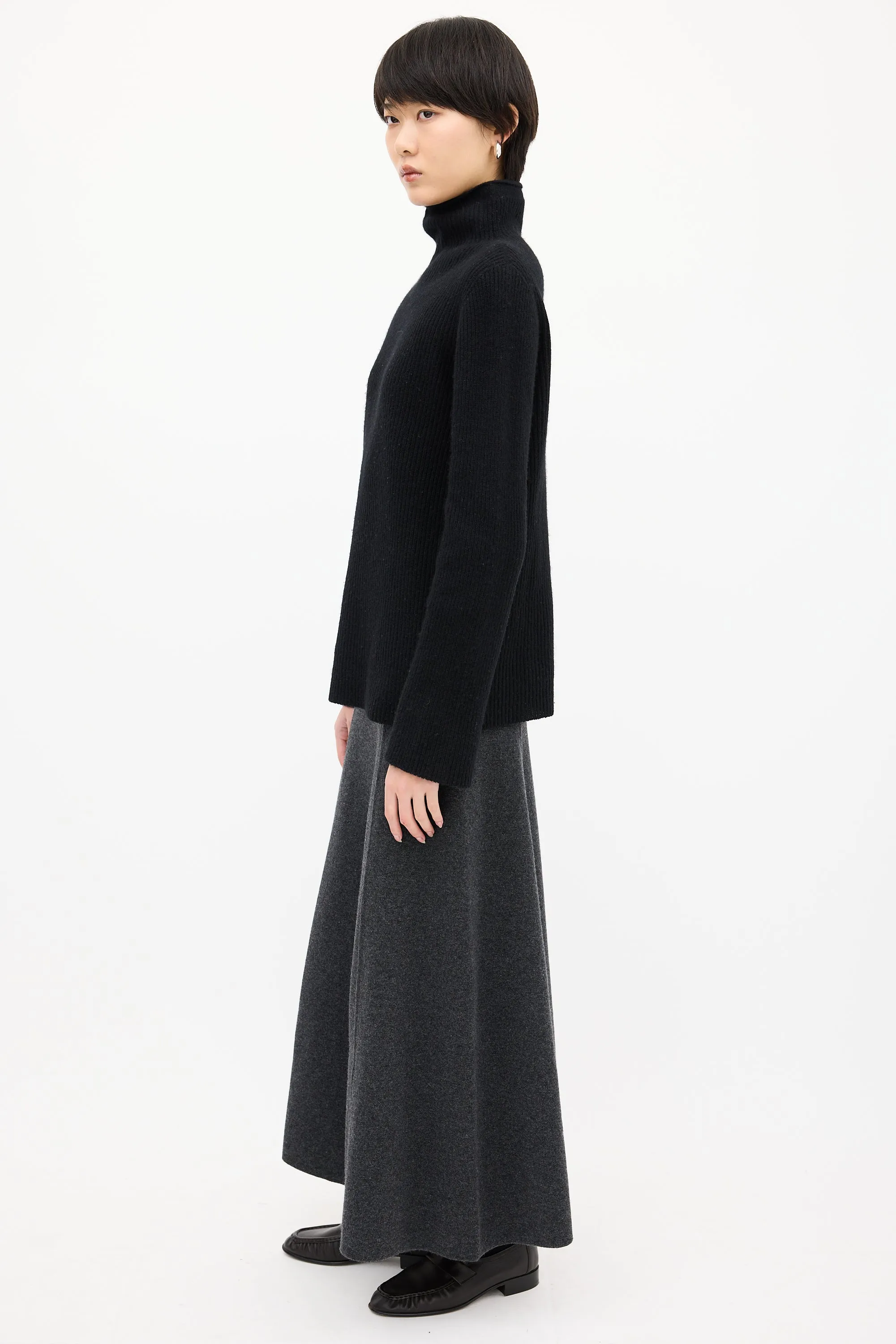 Black Cashmere & Wool Mock Sweater