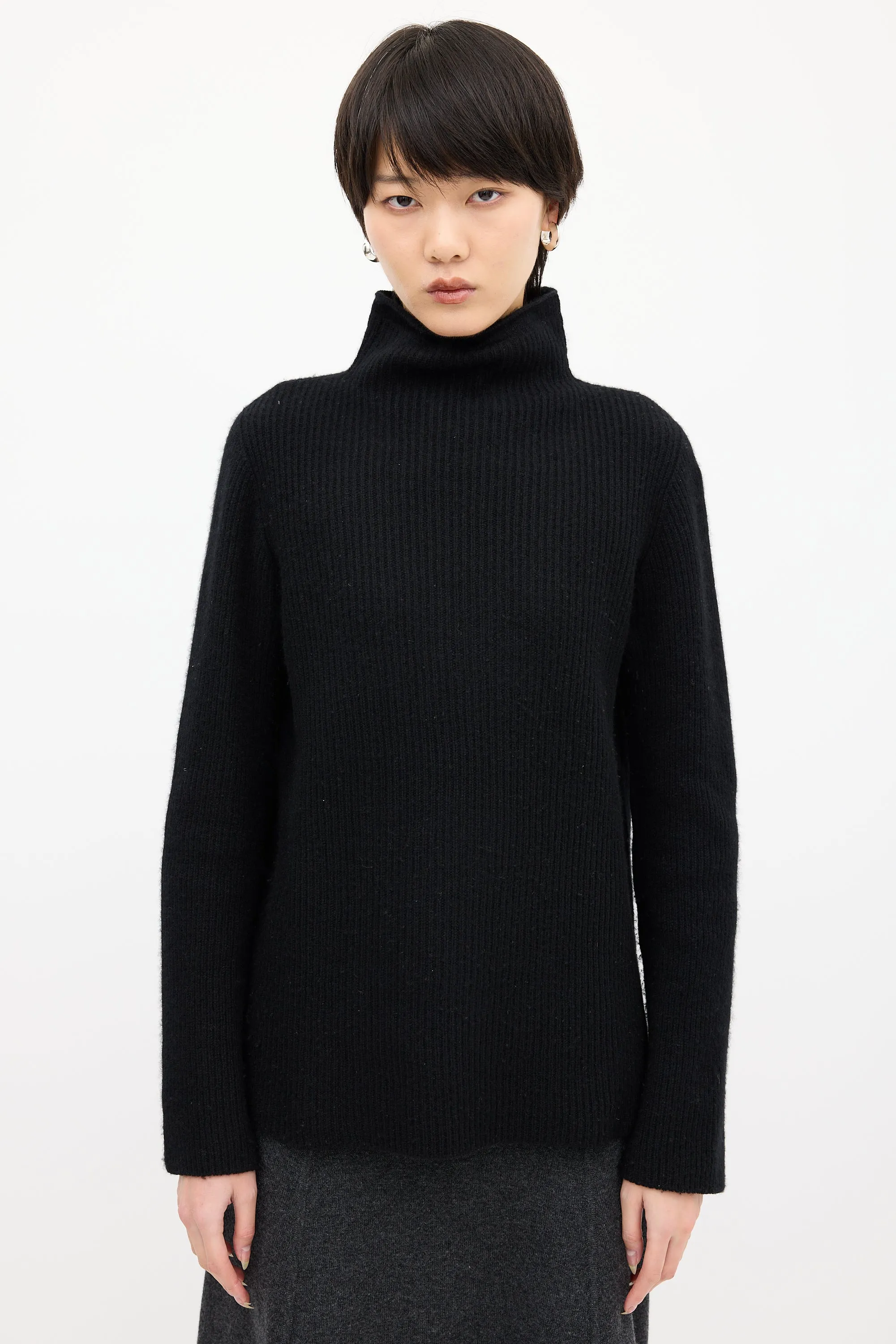Black Cashmere & Wool Mock Sweater