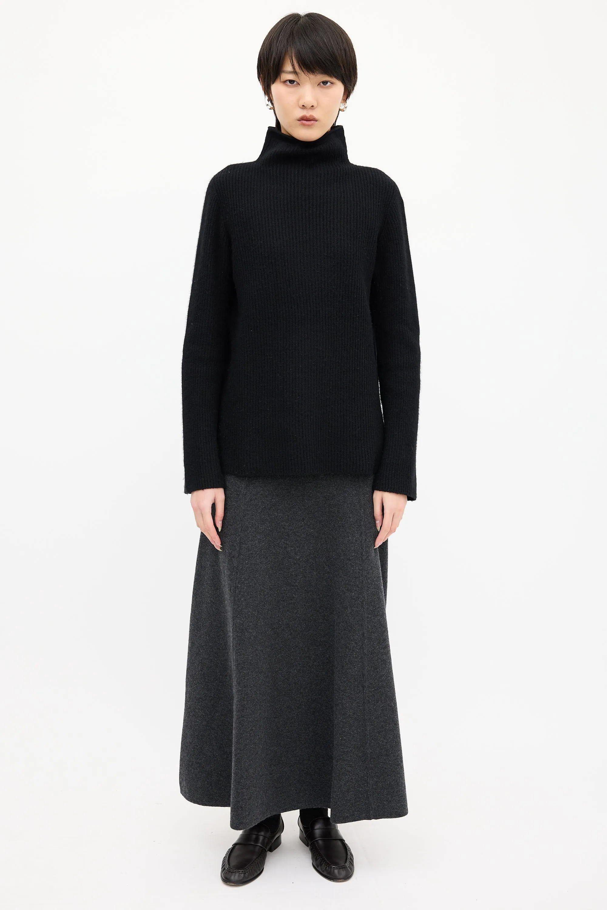 Black Cashmere & Wool Mock Sweater