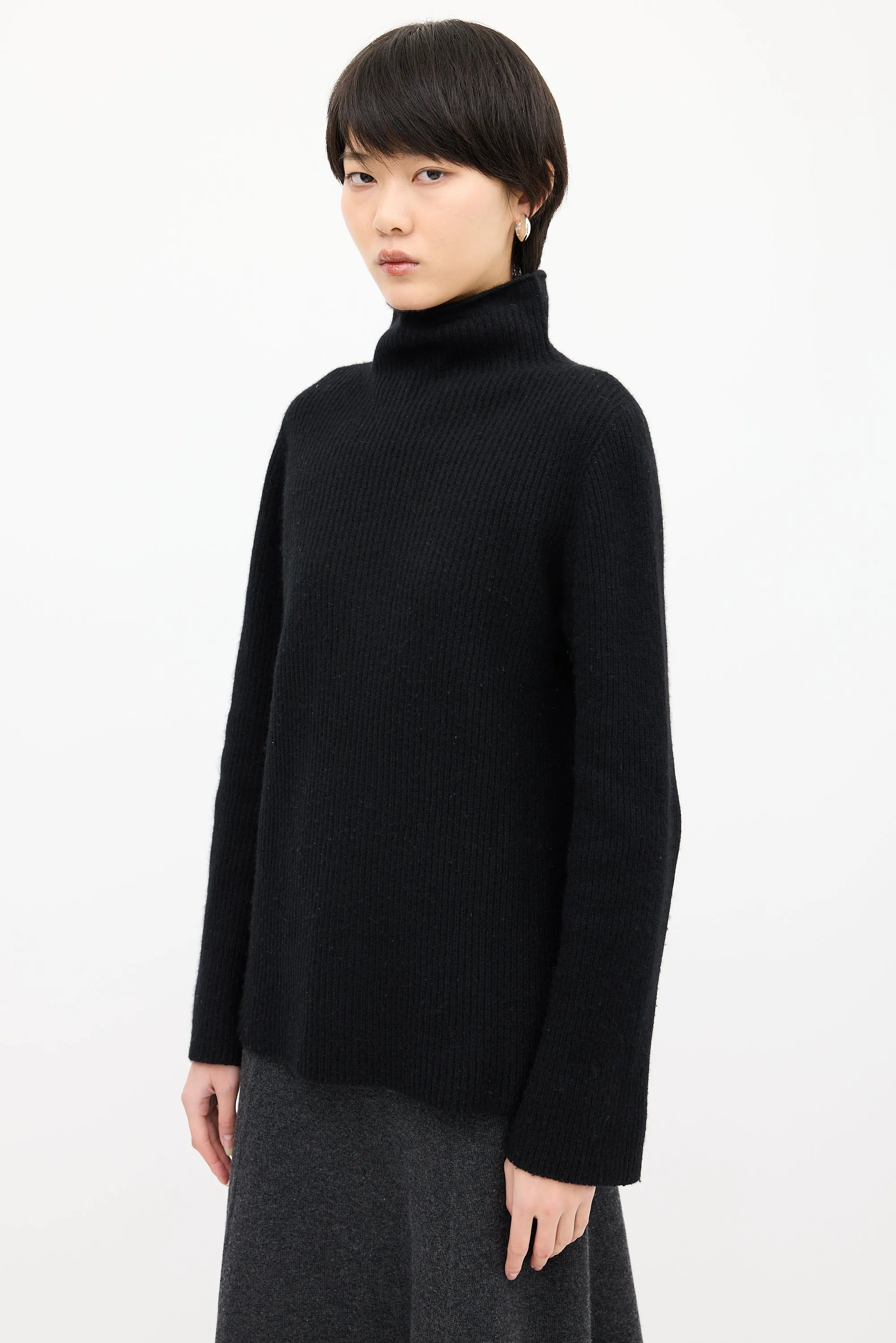 Black Cashmere & Wool Mock Sweater