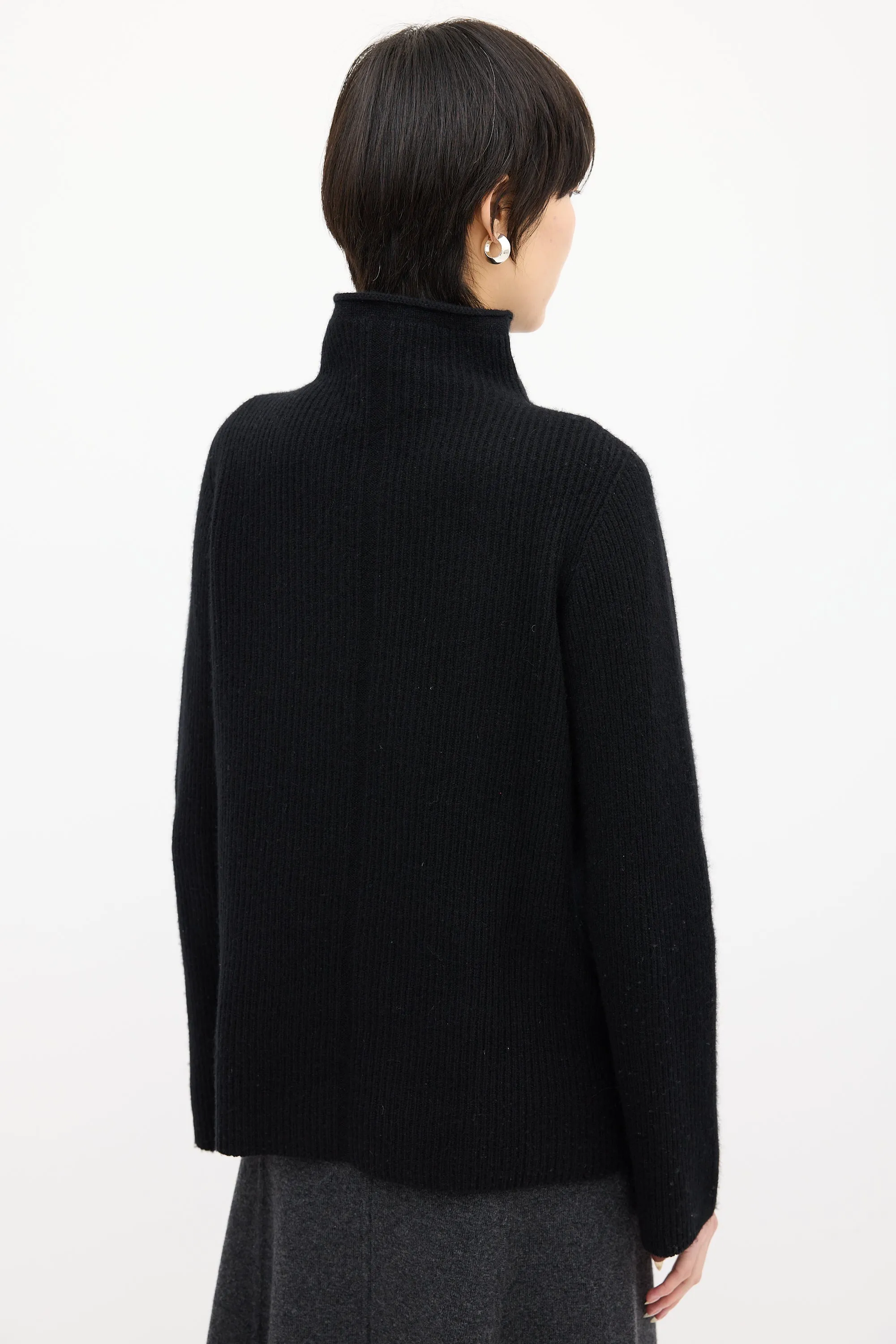 Black Cashmere & Wool Mock Sweater