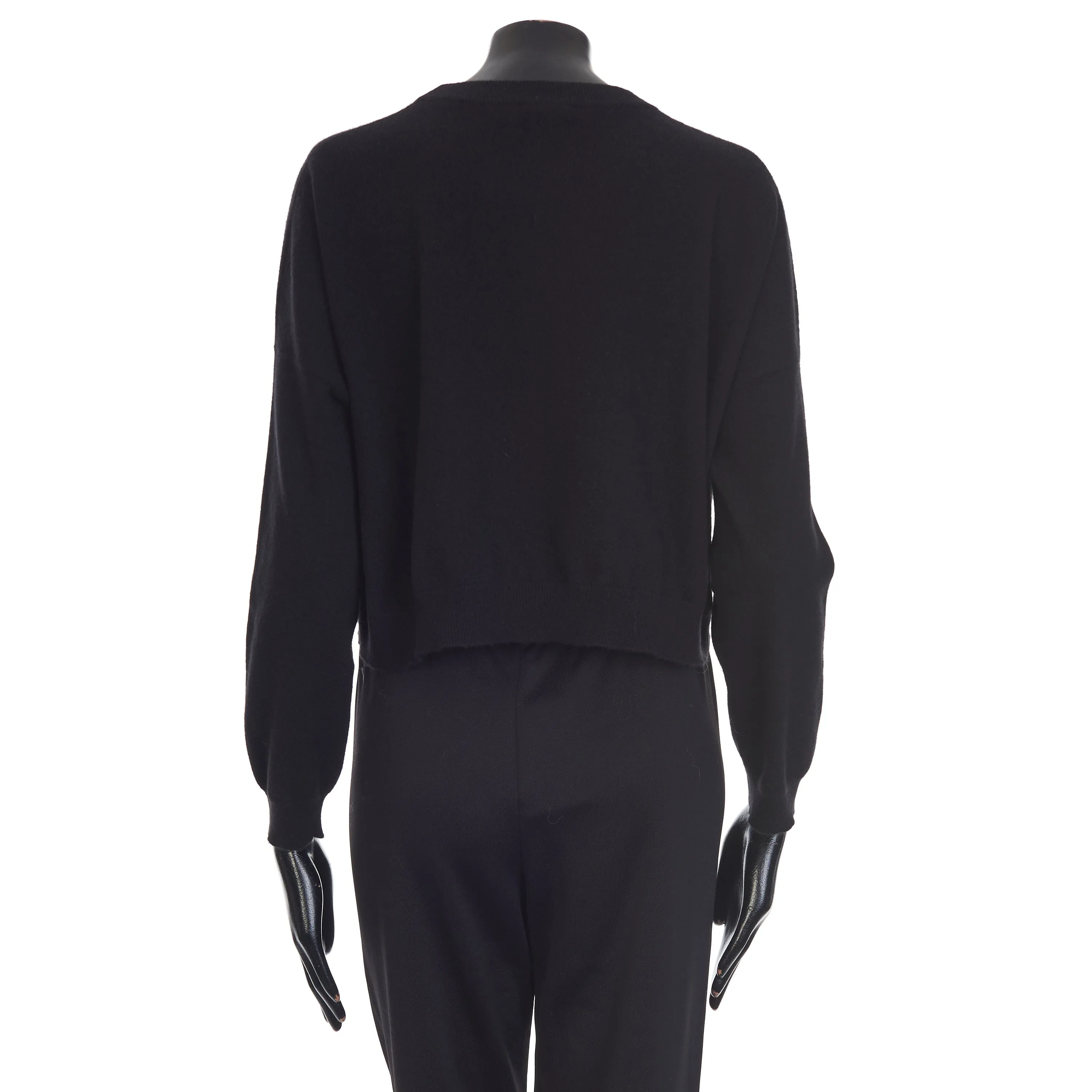 Black Cropped Sweater - Monili Embroidery - Cashmere