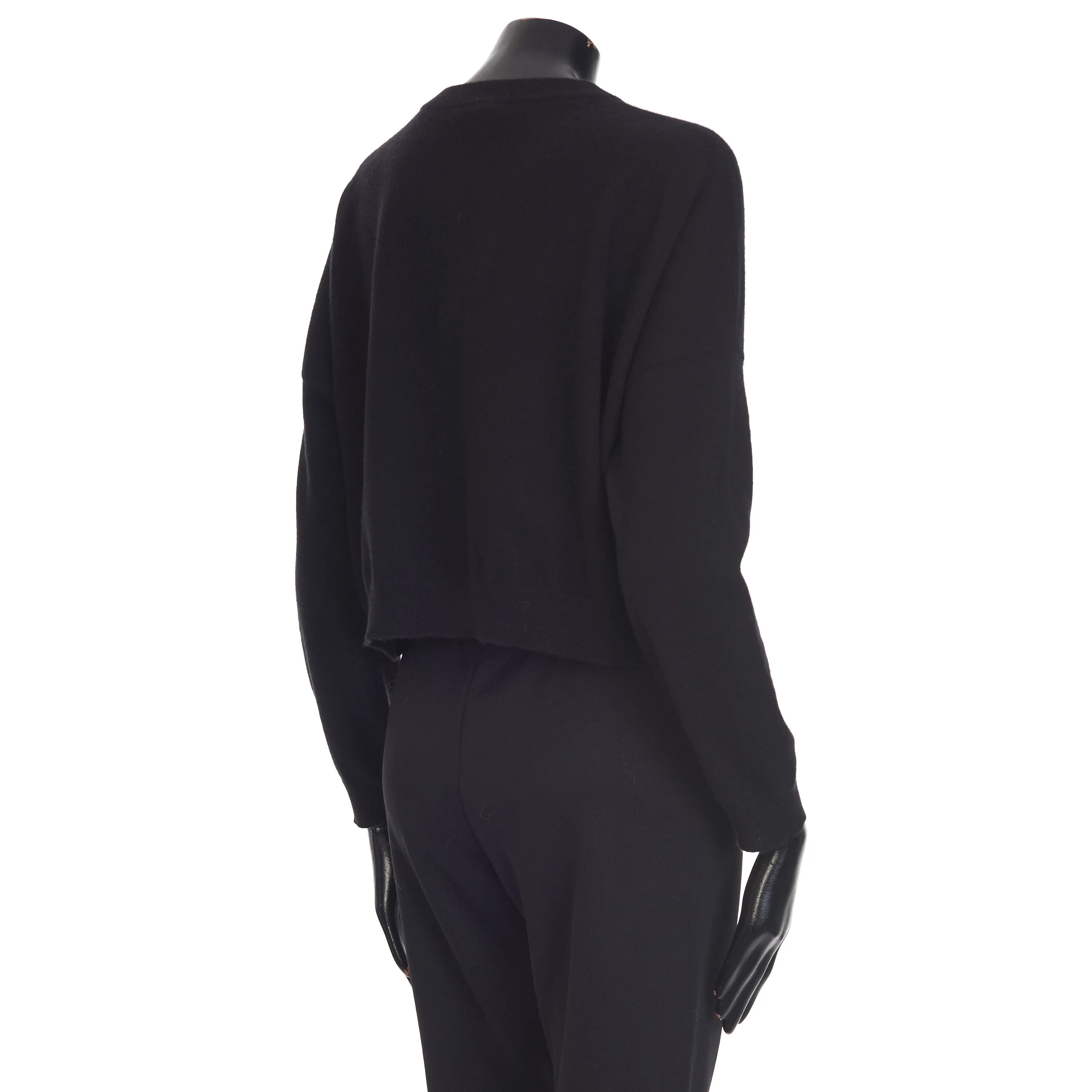 Black Cropped Sweater - Monili Embroidery - Cashmere