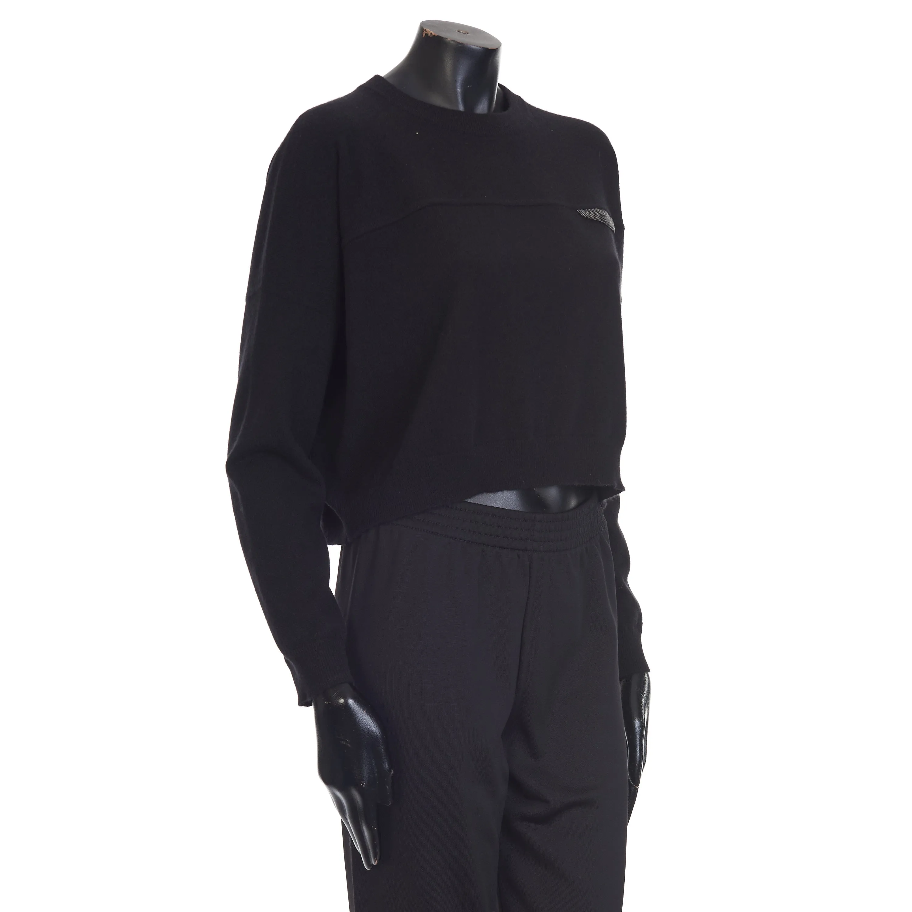 Black Cropped Sweater - Monili Embroidery - Cashmere