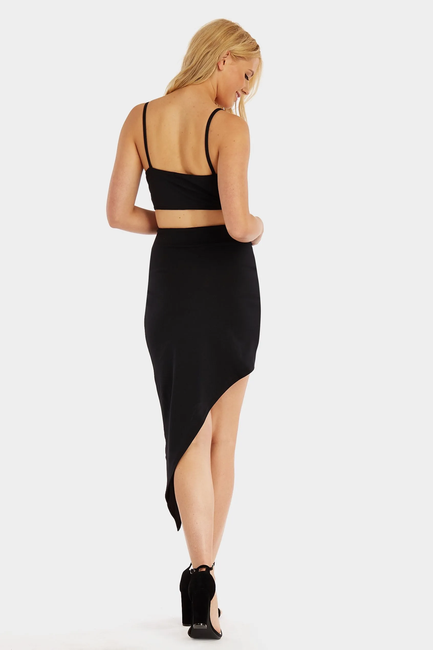 Black Knot Front Asymmetrical Mini Dress