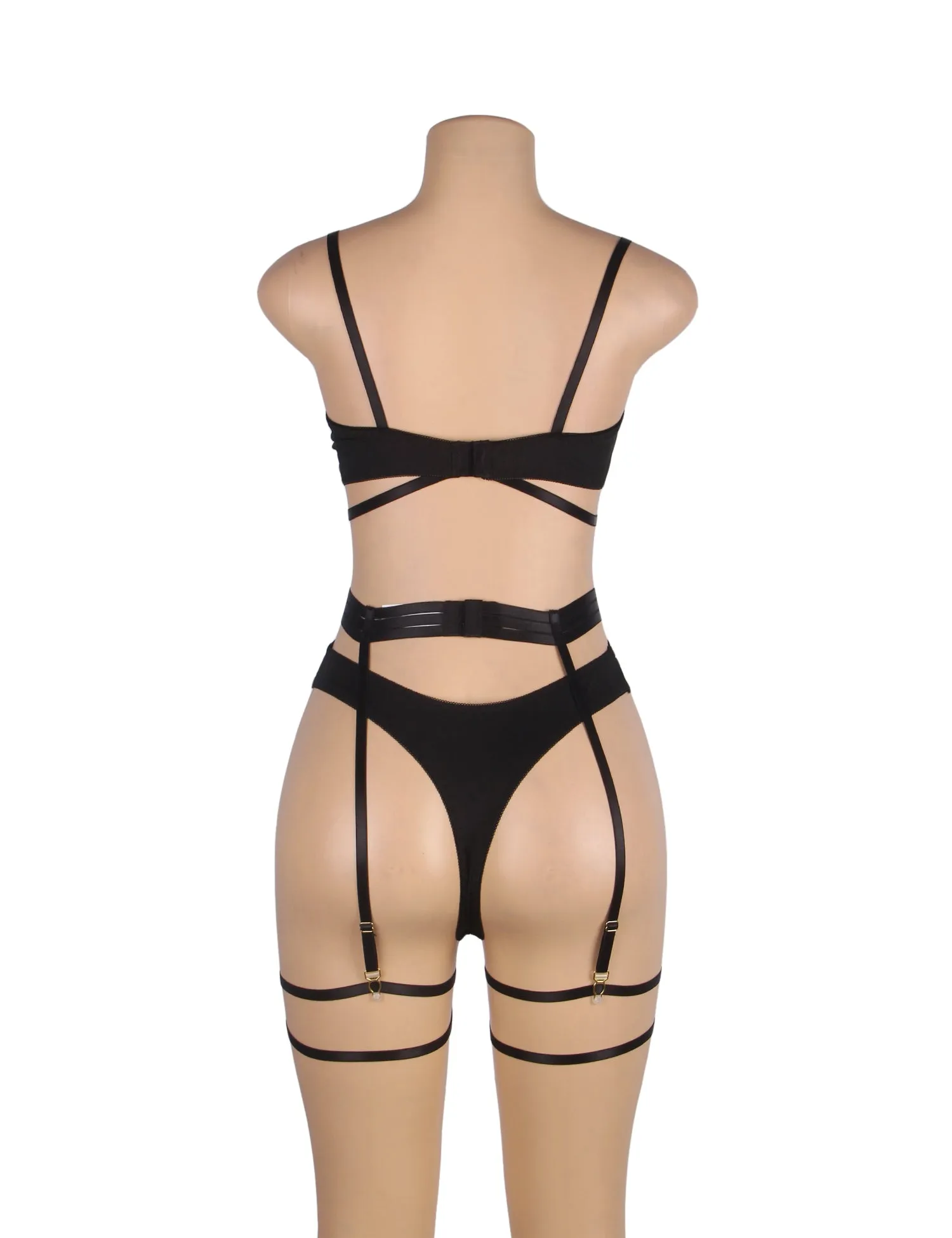 Black Mesh Underwire Garter Lingerie Set
