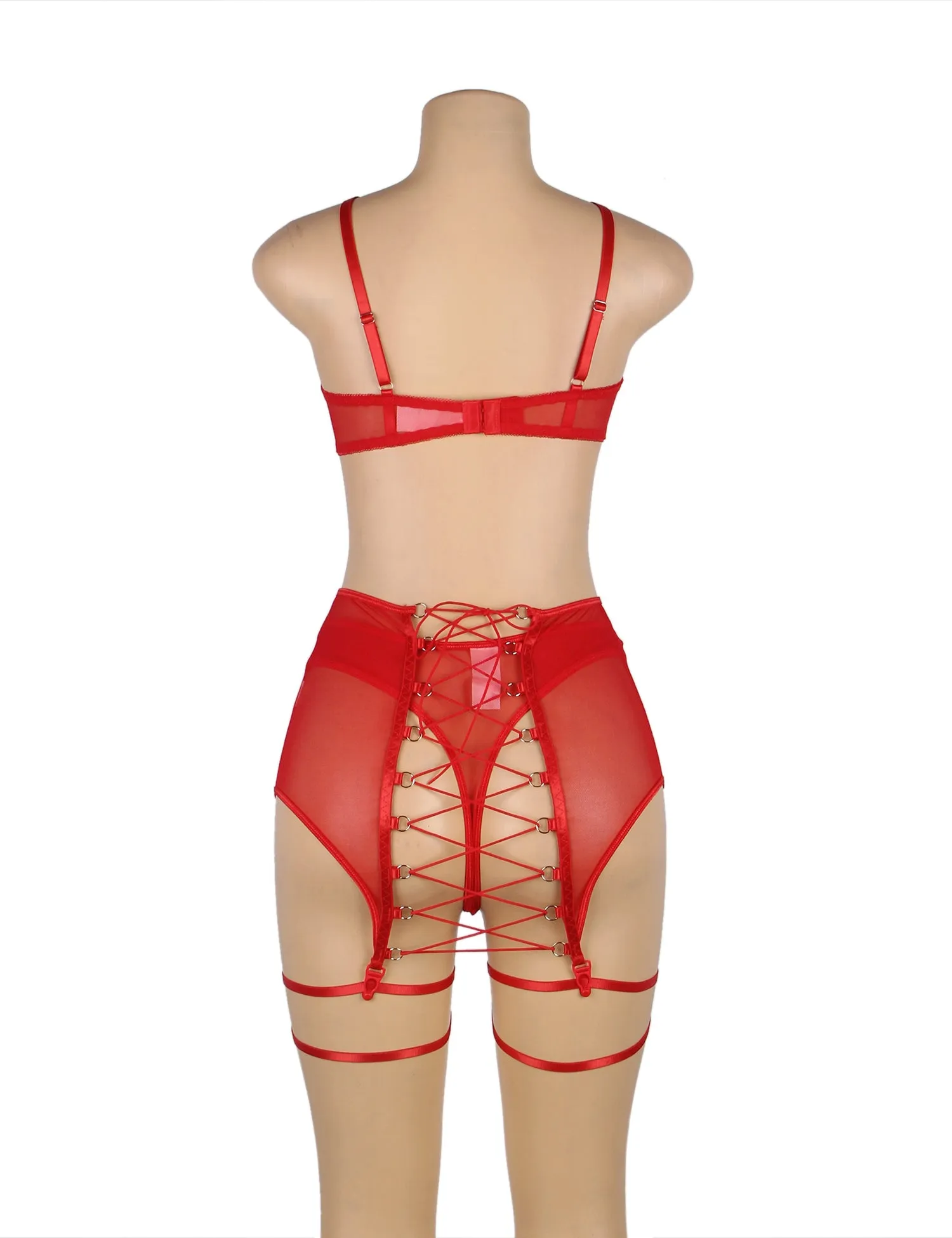 Black Mesh Underwire Garter Lingerie Set