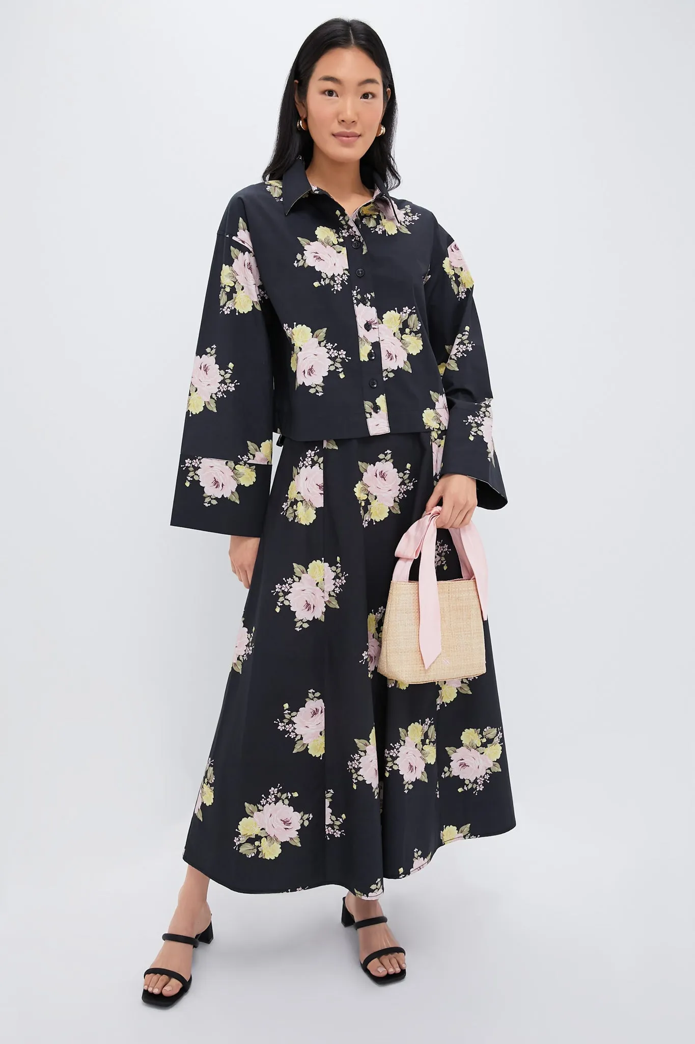 Black Posy Poplin Maxi Skirt