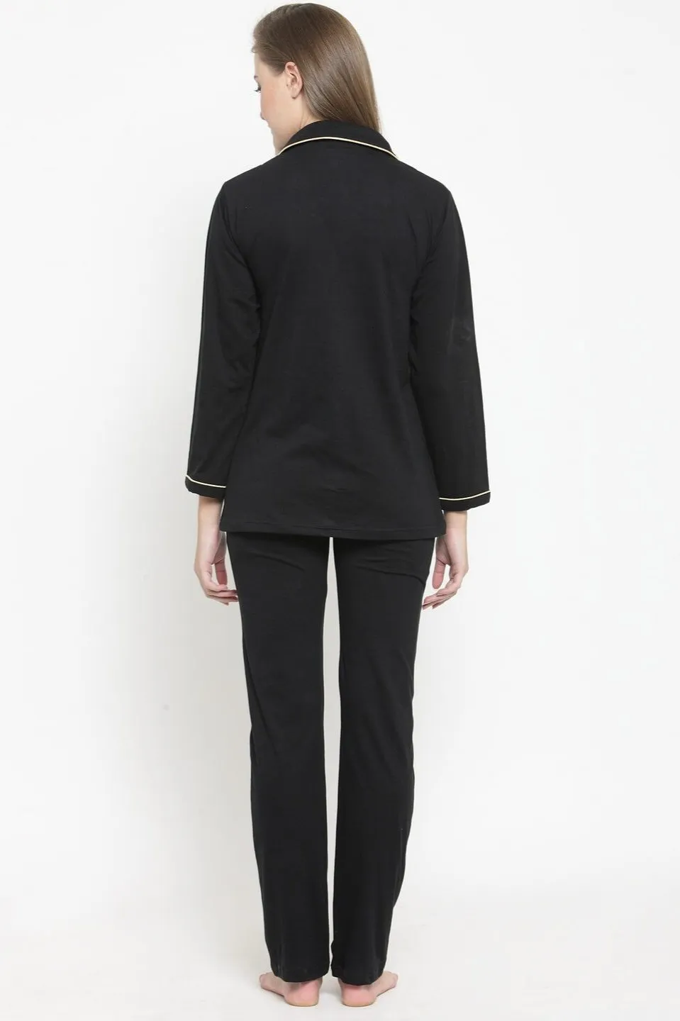 Black Solid Cotton Night Suit for Women | S-XL | Claura