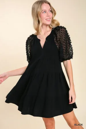 Black Tiered Dress w/ Puff Sleeves