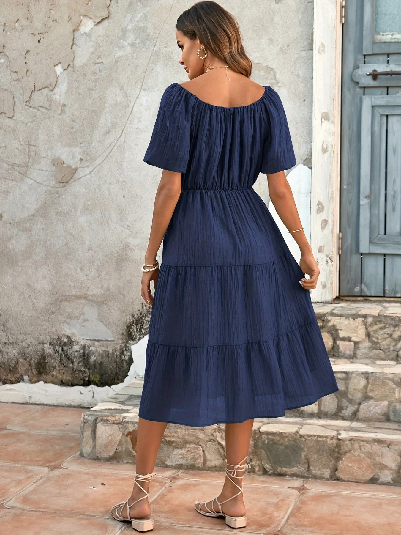 Blaues Midikleid Kurzarm - Maya