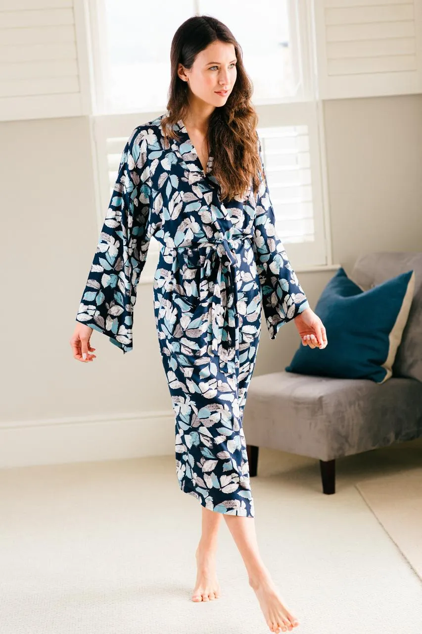 Blissful Blues | Kimono | Navy Leaf