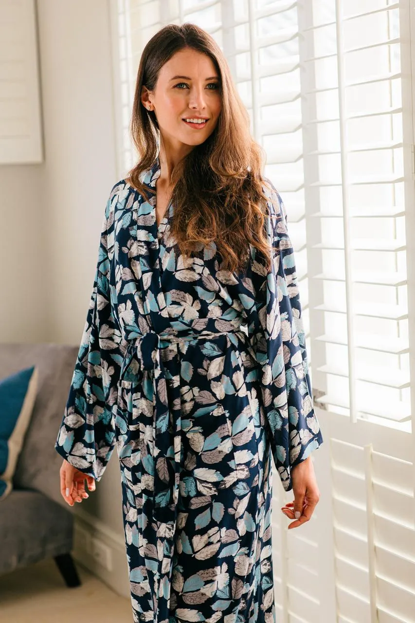 Blissful Blues | Kimono | Navy Leaf