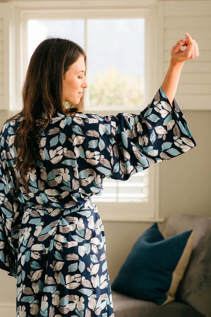 Blissful Blues | Kimono | Navy Leaf
