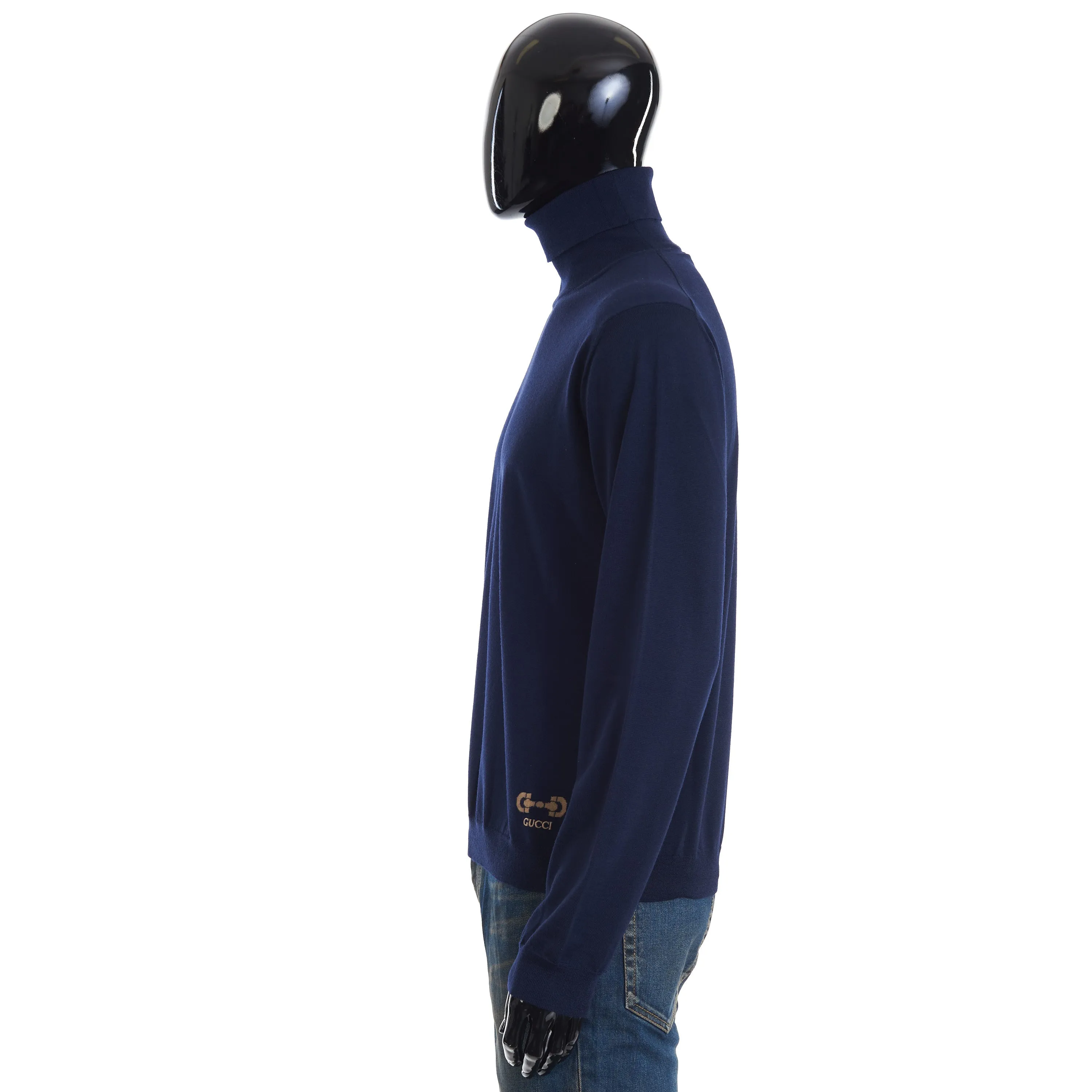 Blue Cashmere Roll Neck Sweater