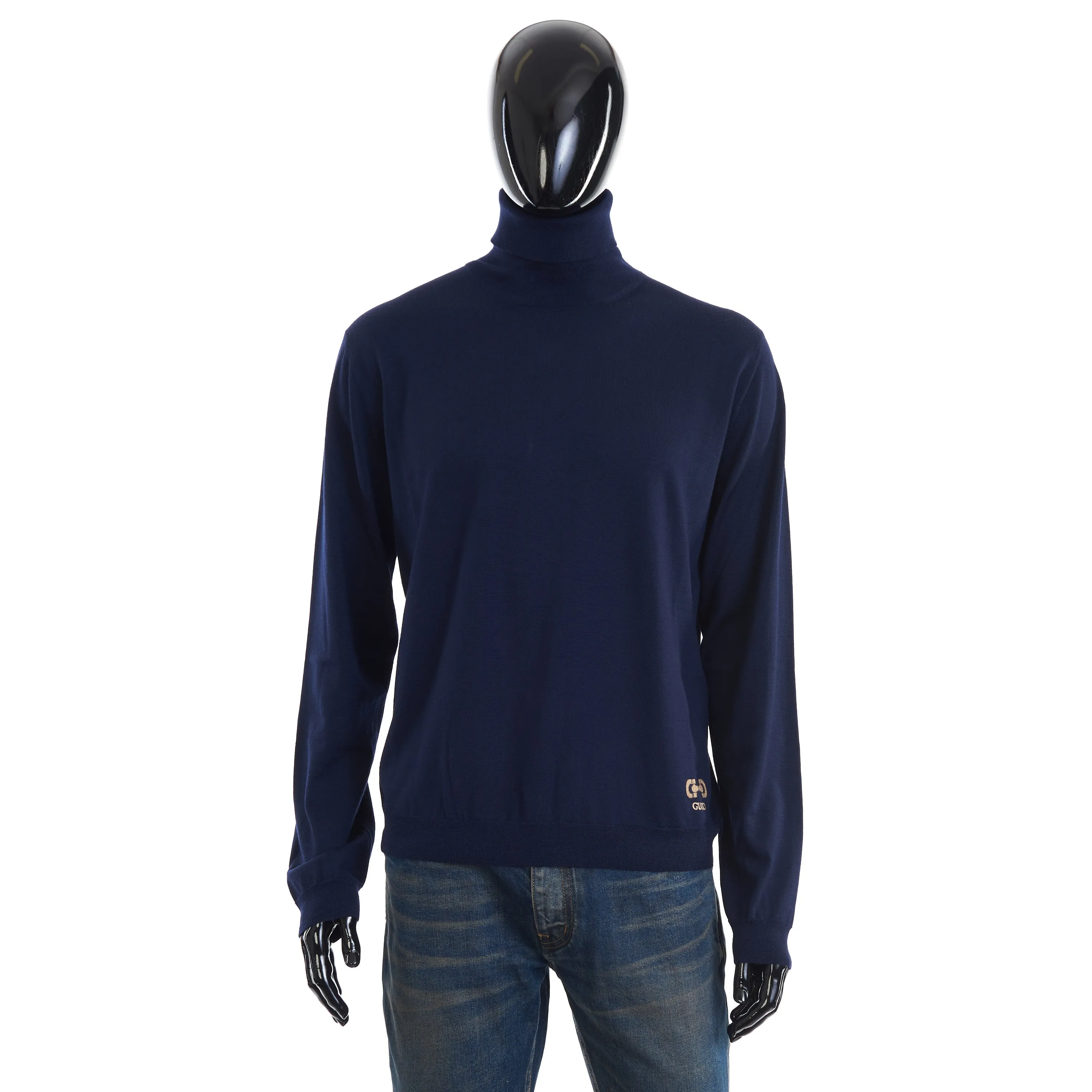 Blue Cashmere Roll Neck Sweater