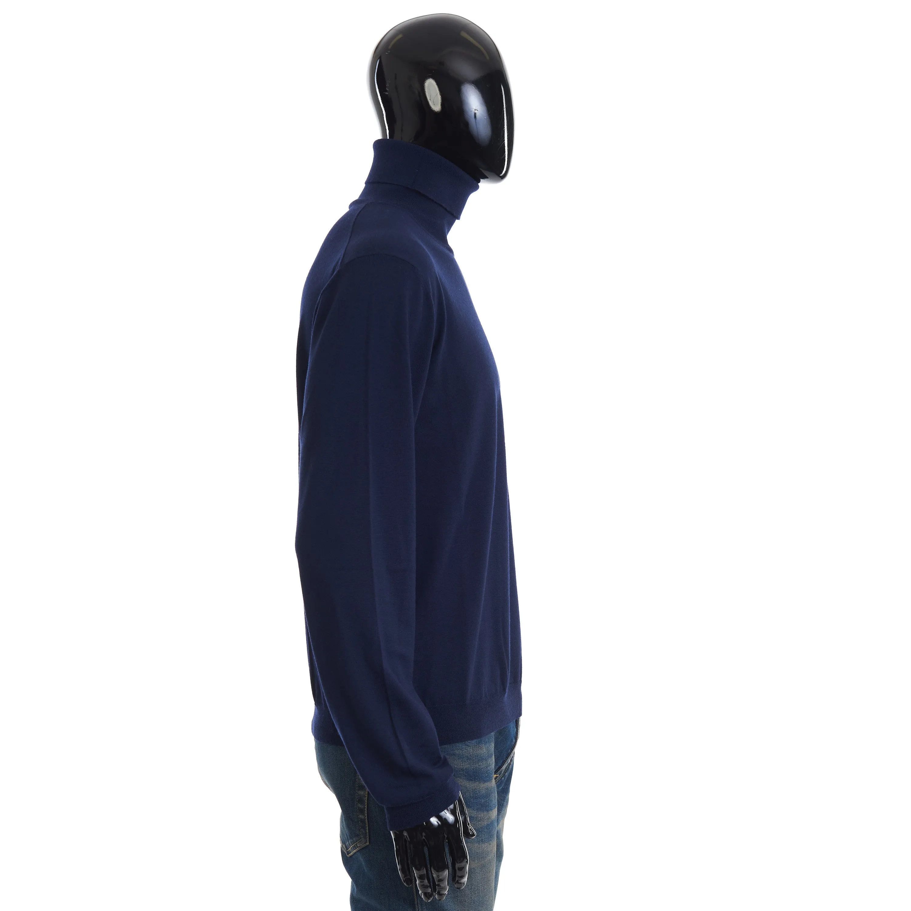 Blue Cashmere Roll Neck Sweater