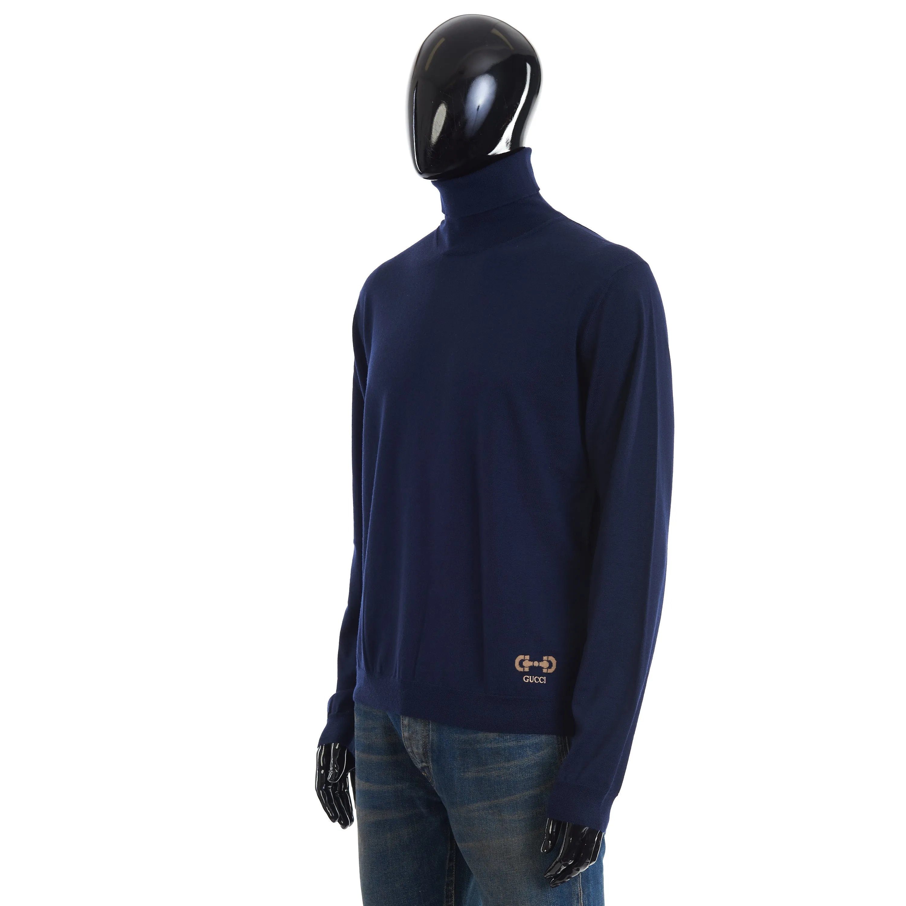 Blue Cashmere Roll Neck Sweater