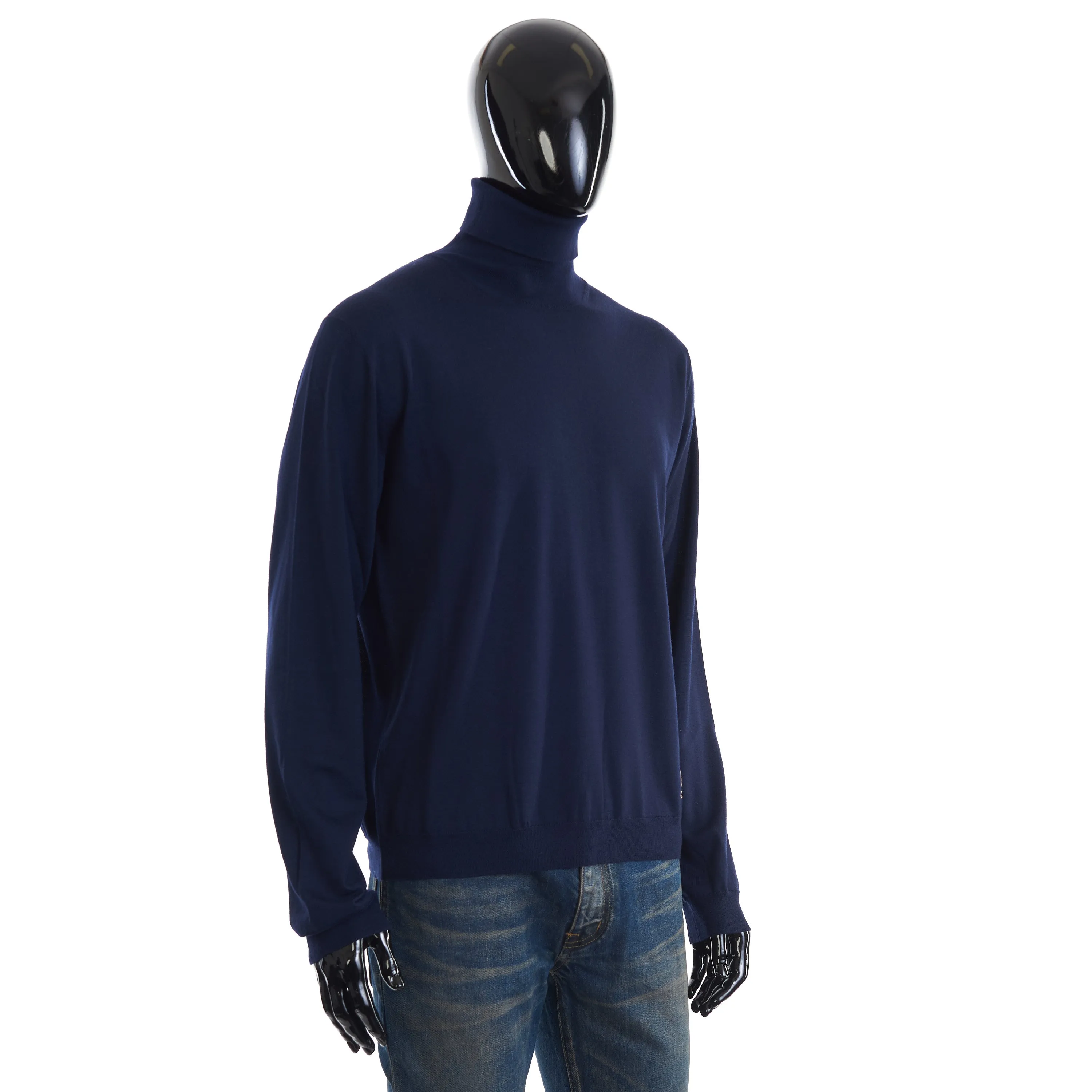 Blue Cashmere Roll Neck Sweater