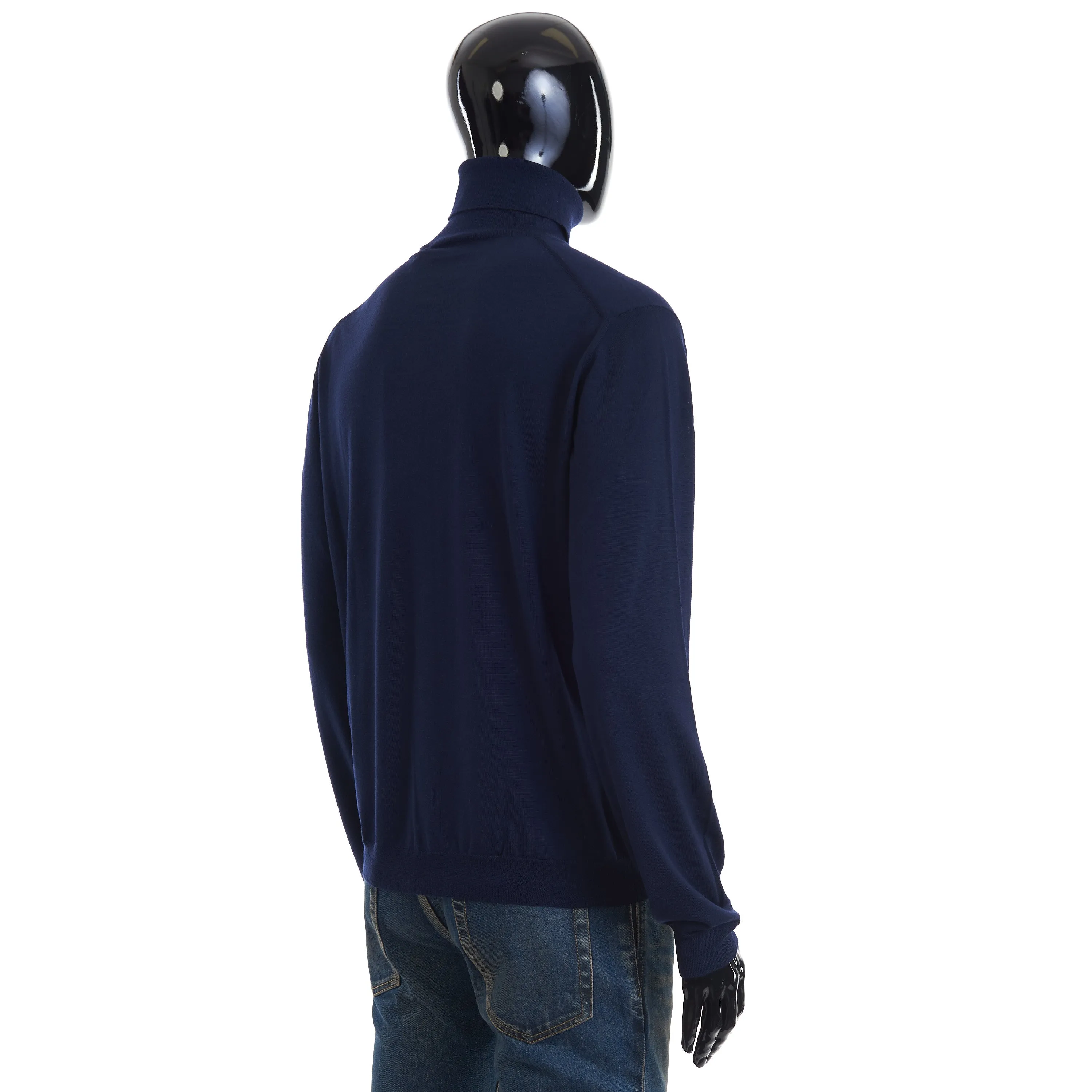 Blue Cashmere Roll Neck Sweater