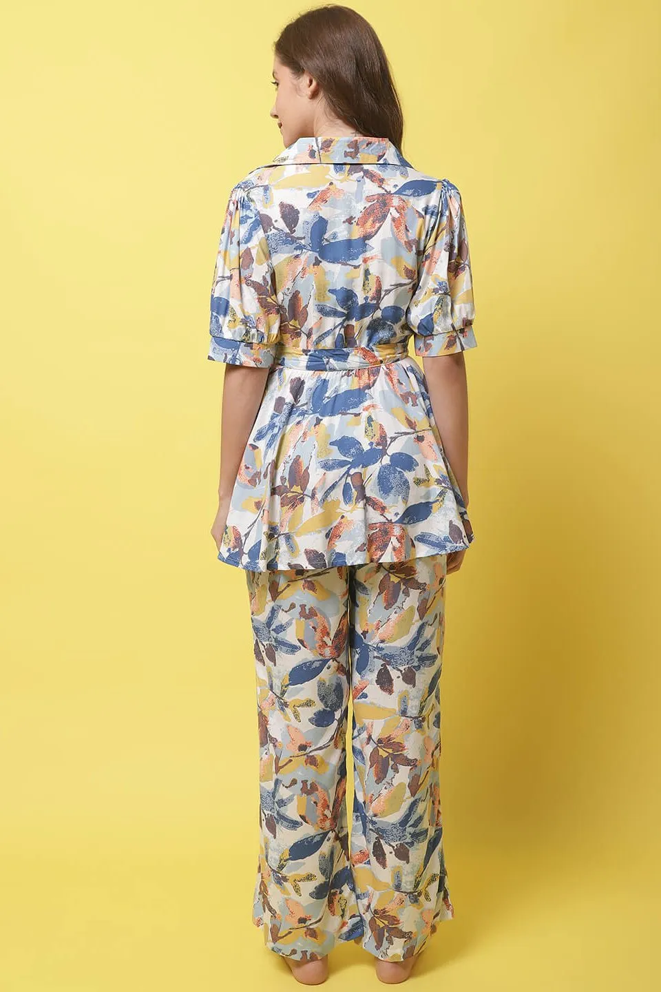 Blue Floral Printed Cotton Night Suit for Women | S-XL | Claura