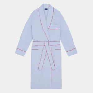 Blue Gingham Check Cotton Gown With Red Piping