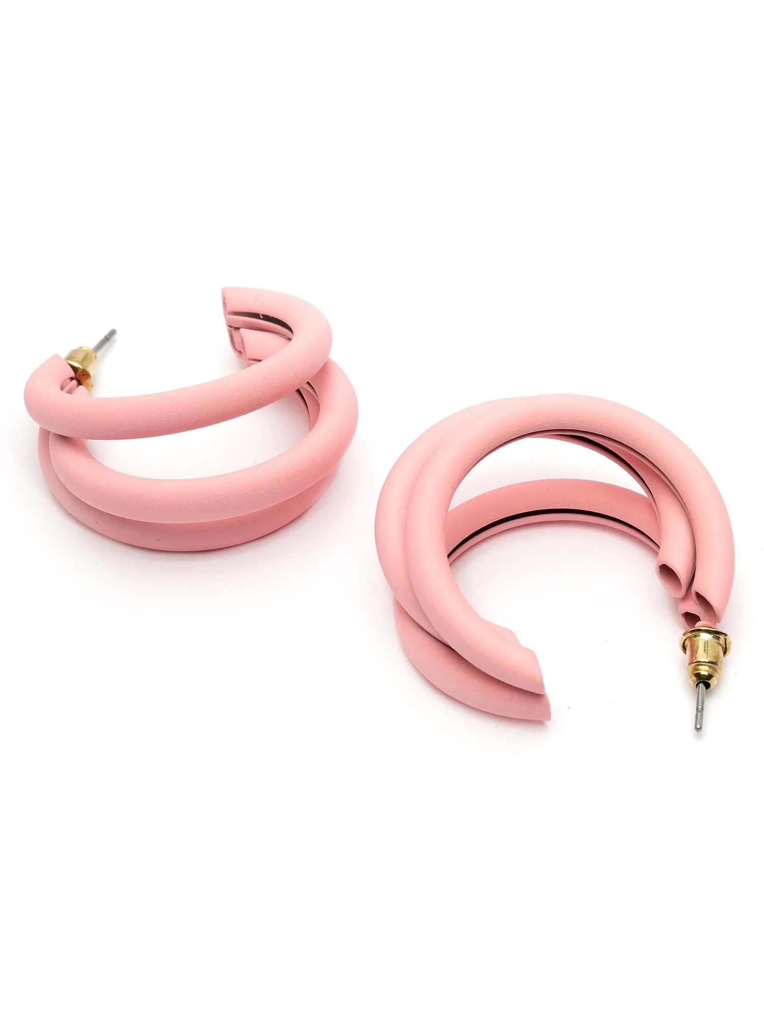 Bohey by KARATCART Matte Finish Baby Pink Half Hoop Earrings