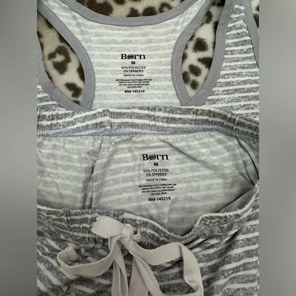 Born Sleepwear 2 Piece Super Soft Stripe Pajama Set Tank Shirts Gray Size Medium