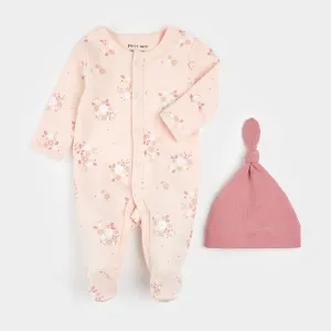 Bouquet Print on Preemie Sleeper with Hat