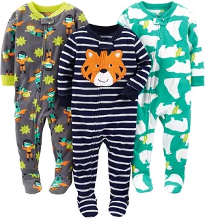 Brand new Simple Joys by Carter's 3-Pack Loose Fit Fleece Footed Pajamas! Tiger/Polar Bear/Superhero! Sz 18 Months!