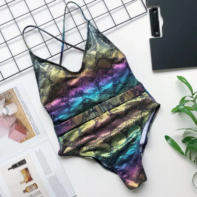 Brazilian woman swimsuit one piece monokini 2020 High cut  black bikini thong bodysuits swimwear women Push up belt bathers new