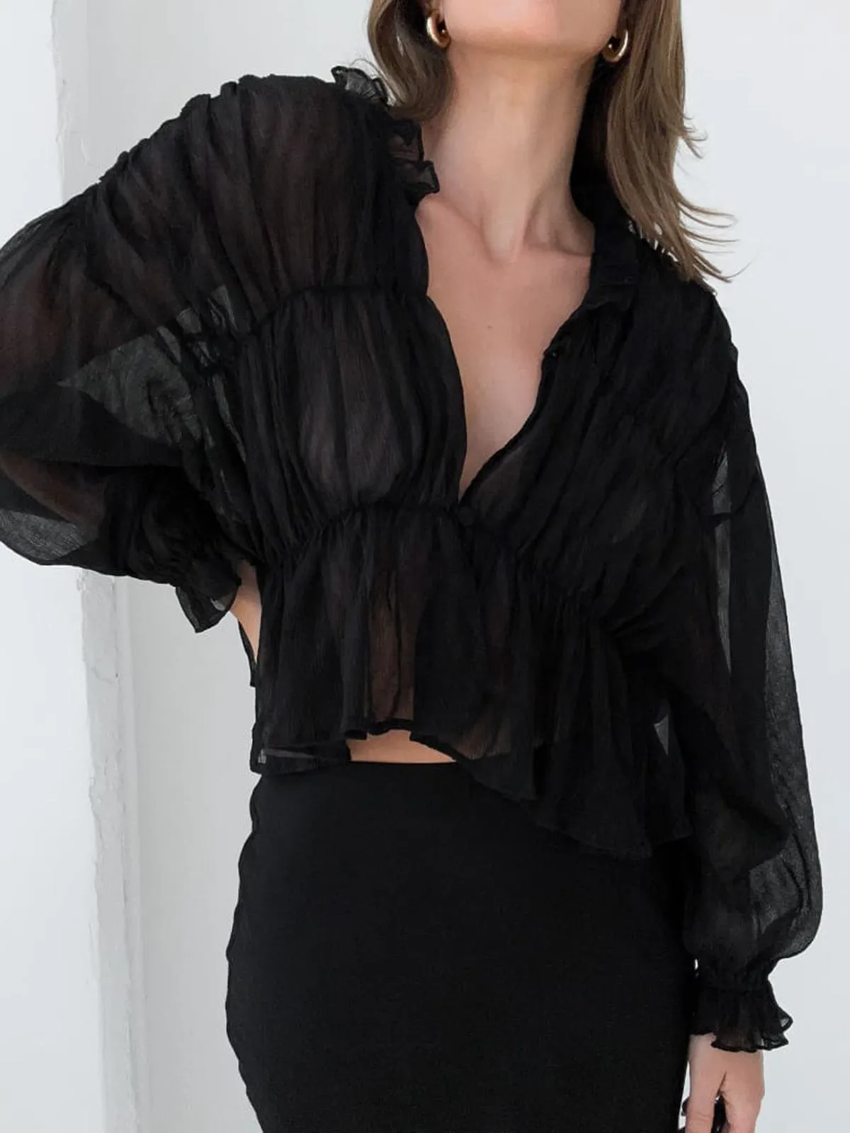 Bretane® | Chiffon Blouse With Ruffle Details